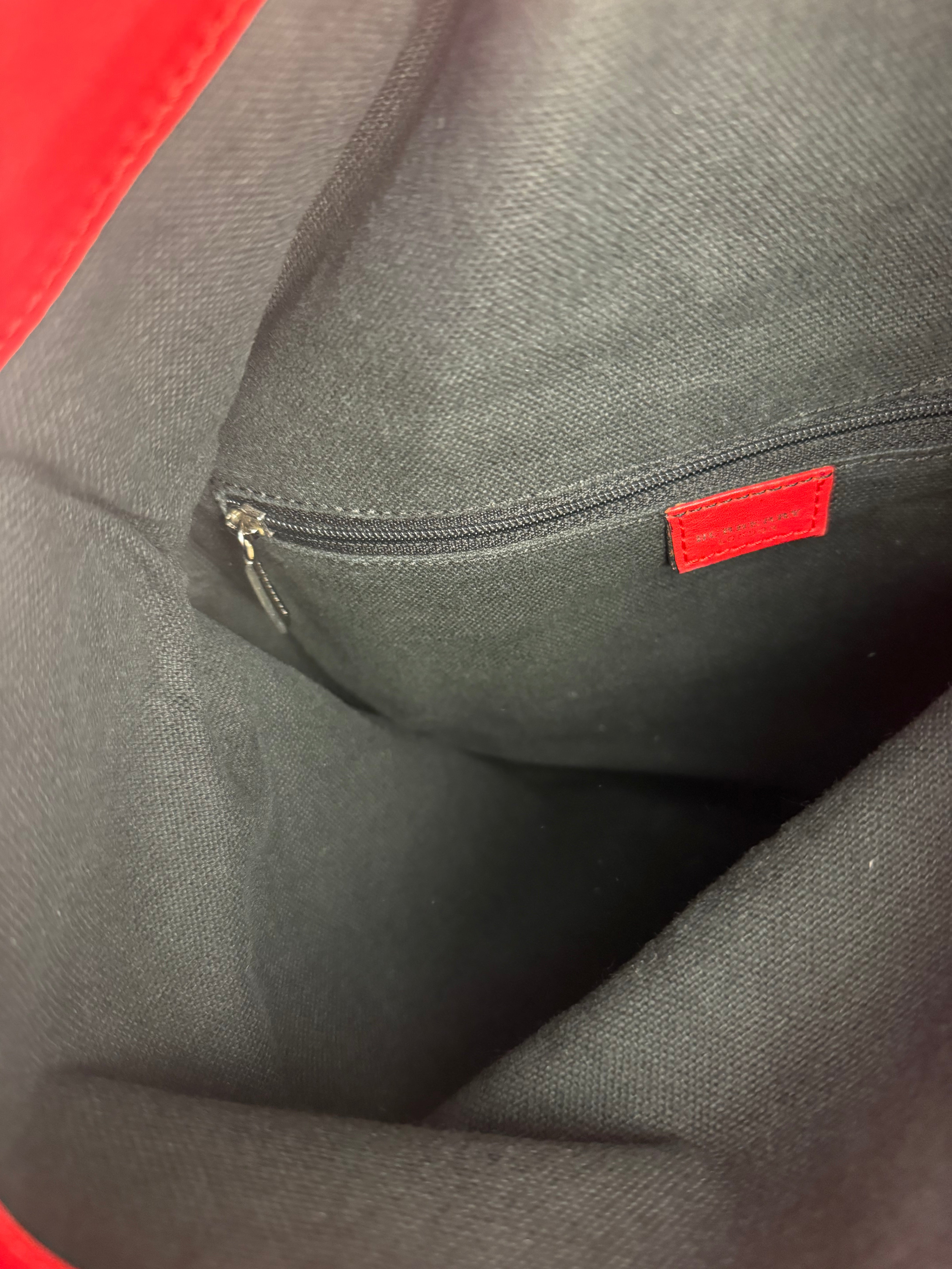 Burberry Red Leather Haymarket Check Shoulder Bag