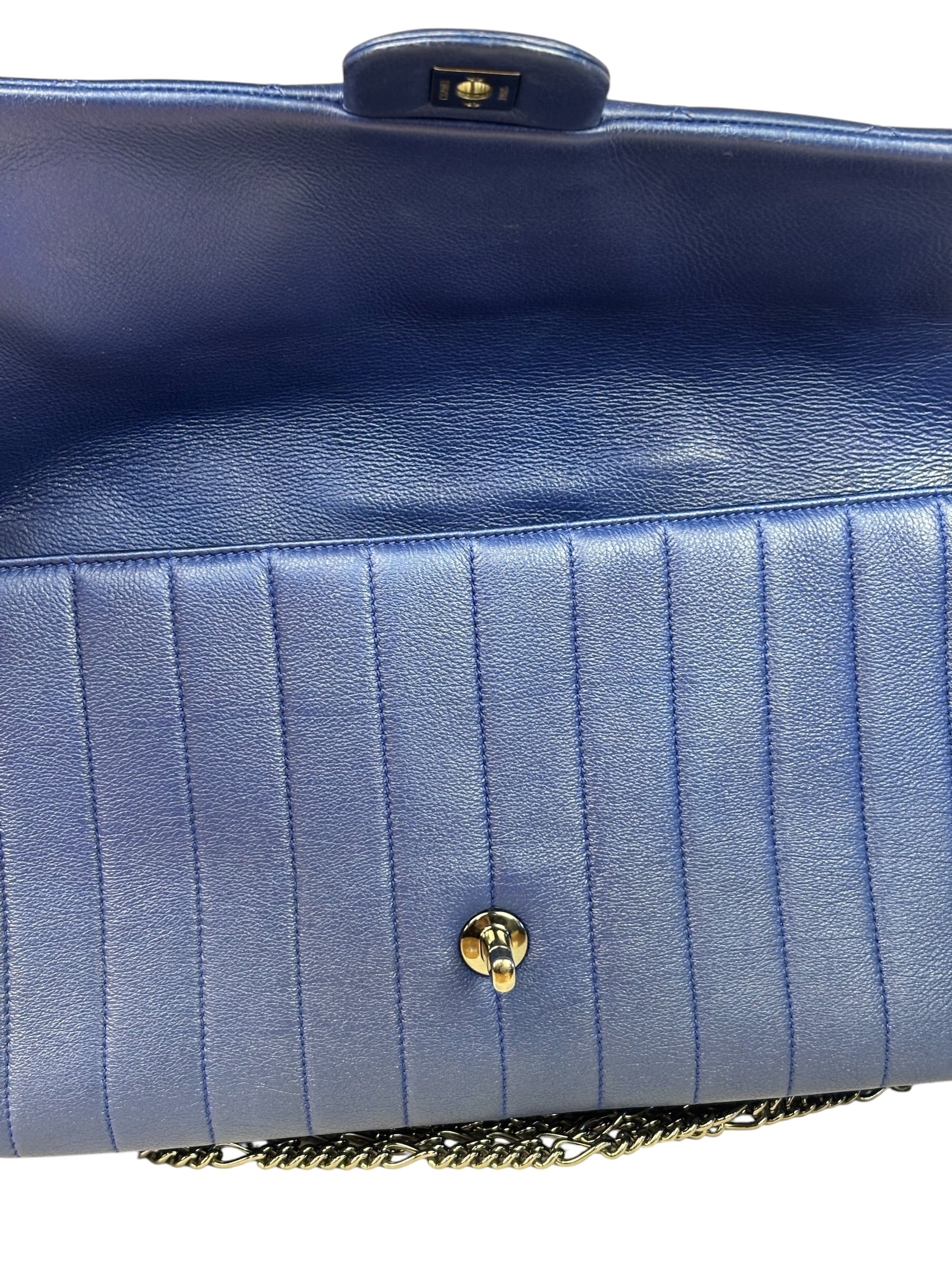 Chanel Blue Metallic Calf-Skin Chain Flap Bag 2014