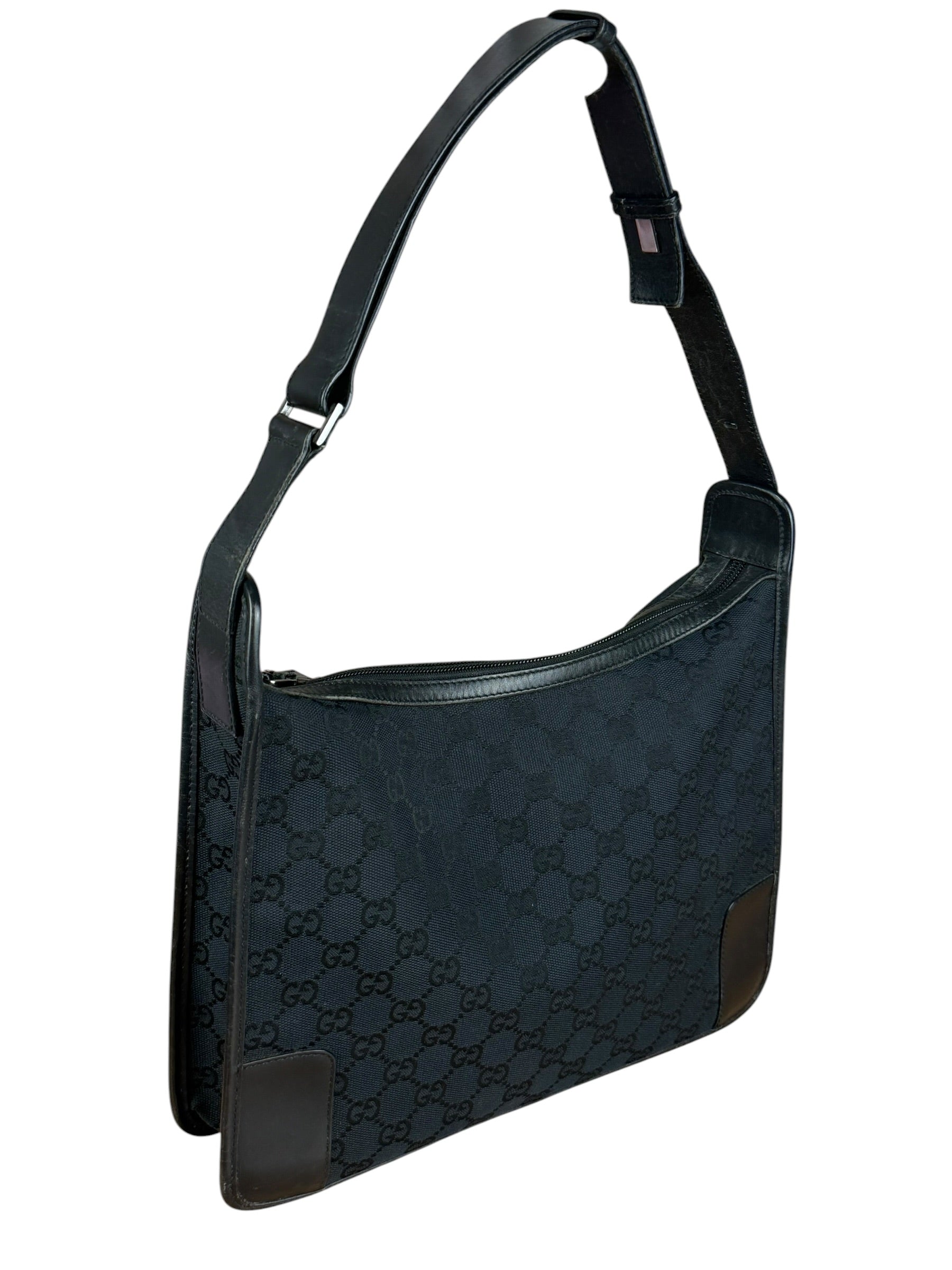 Gucci Vintage Black GG Canvas Shoulder Bag