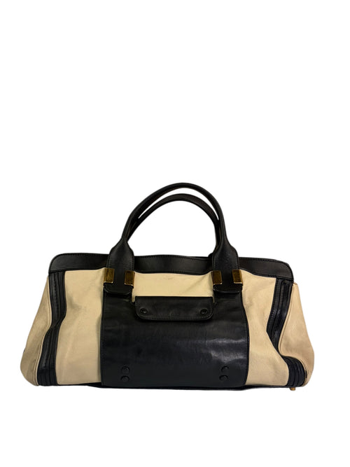 Chloe Black/Cream Leather Alice Top Handle Bag
