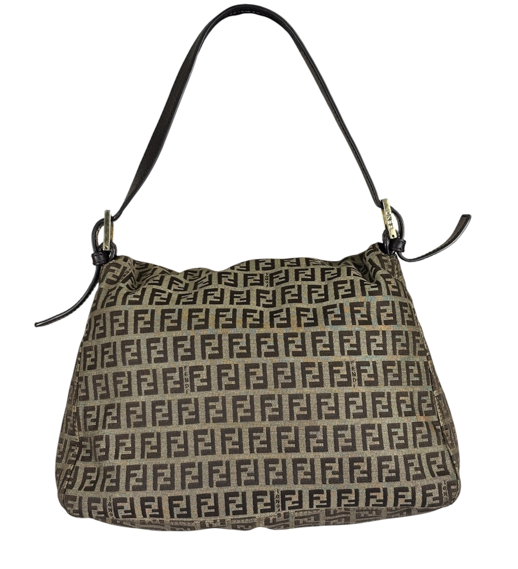 Fendi Brown Leather Trim Zucca Mamma Baguette