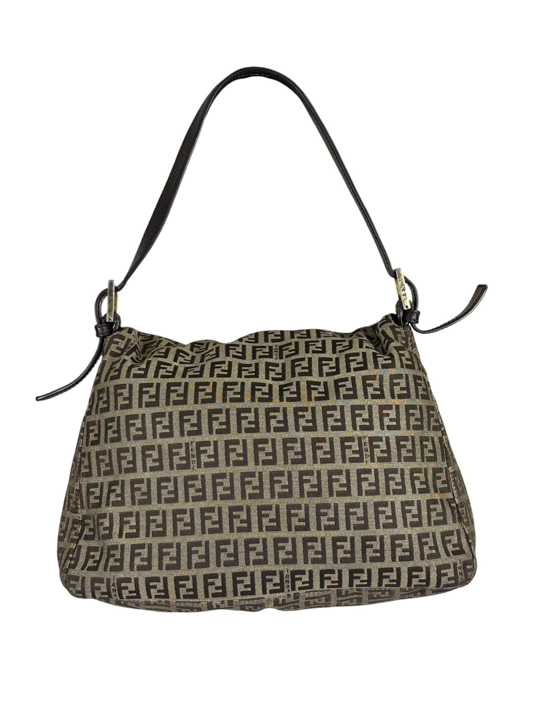 Fendi Brown Leather Trim Zucca Mamma Baguette
