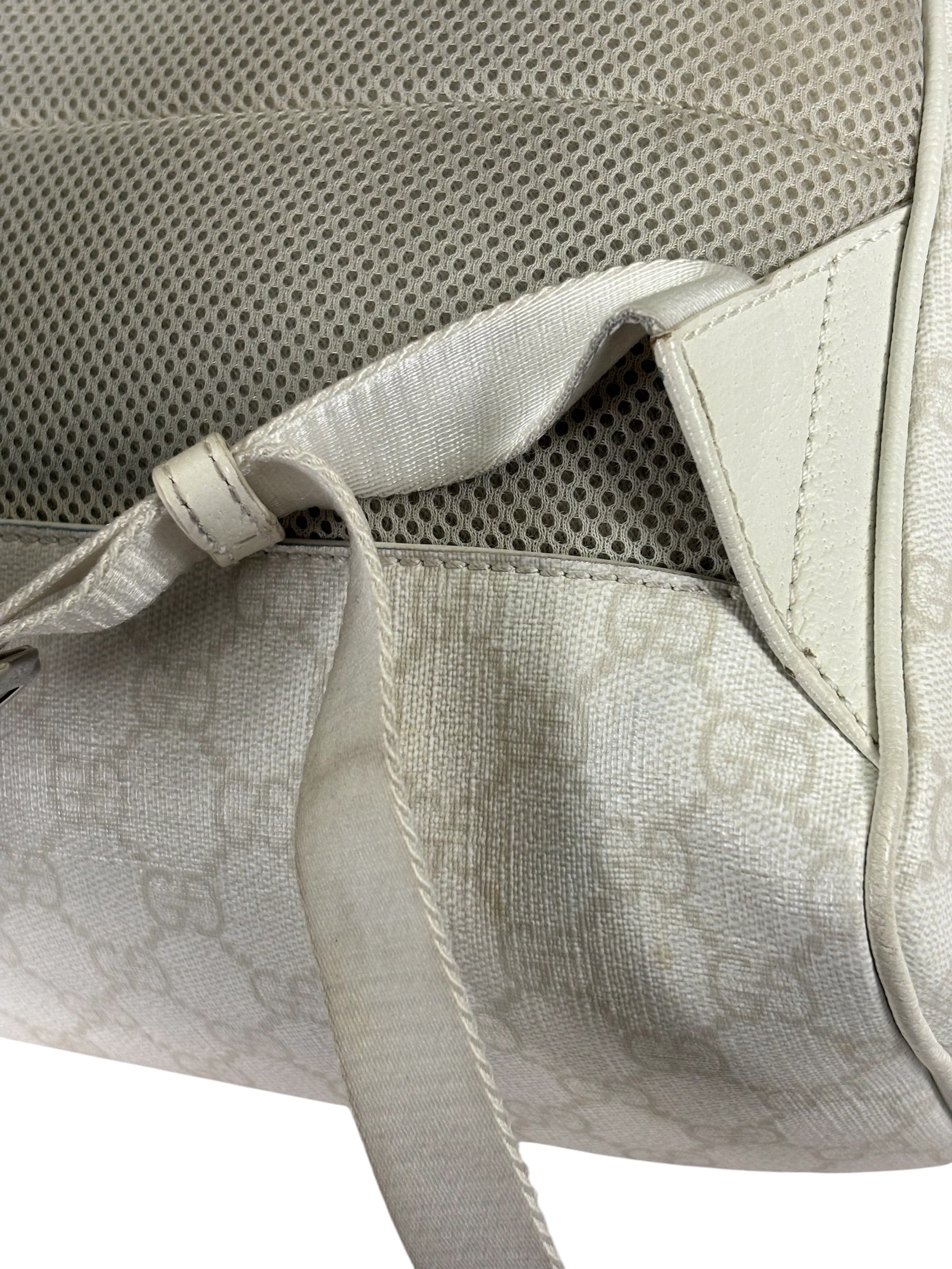 Gucci White Leather GG Green/Red Stripe Backpack