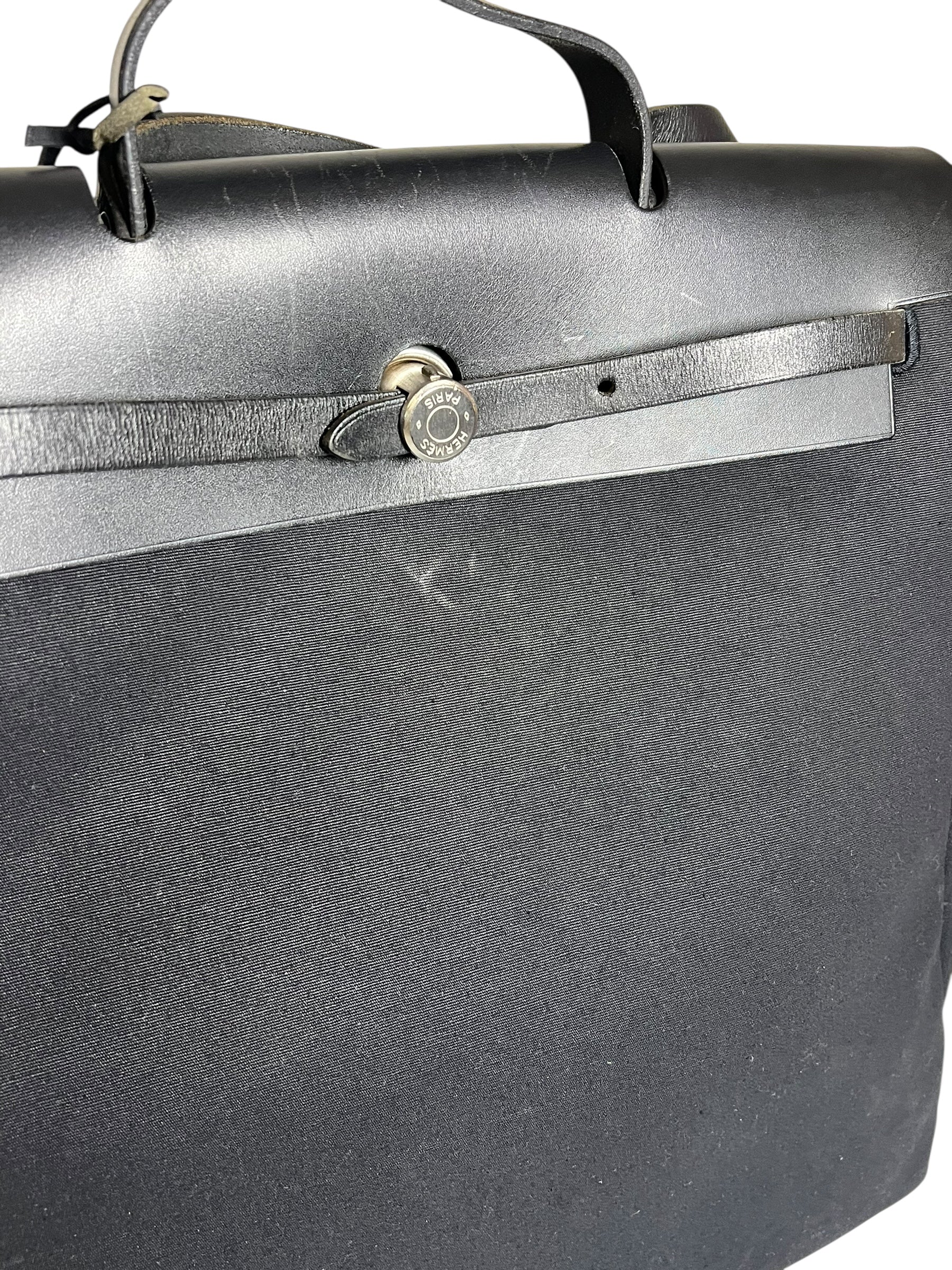 Hermes Black Toile Herbag 39 Handbag