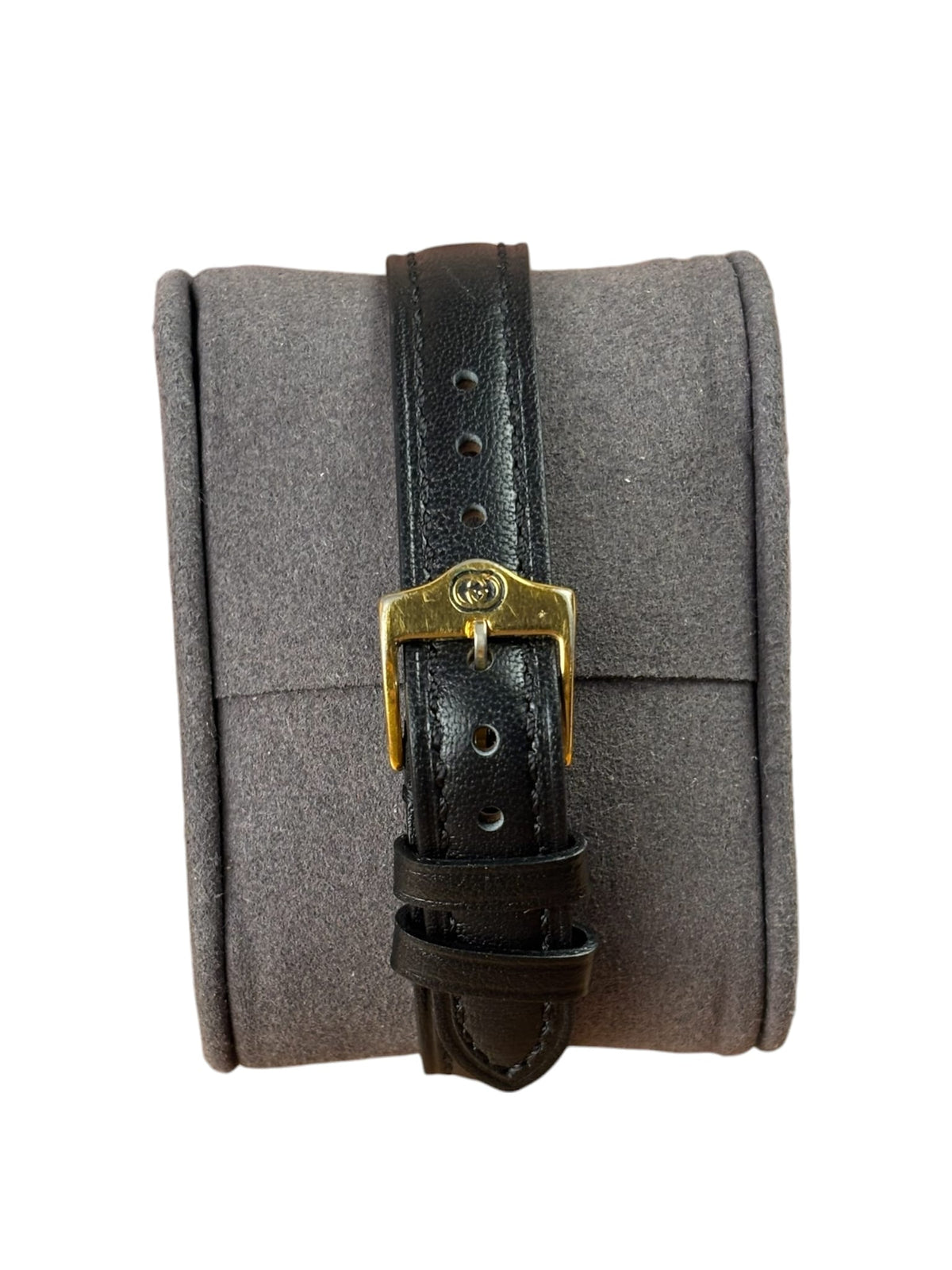 Gucci 6300L Champagne Dial Horsebit Black Leather Strap