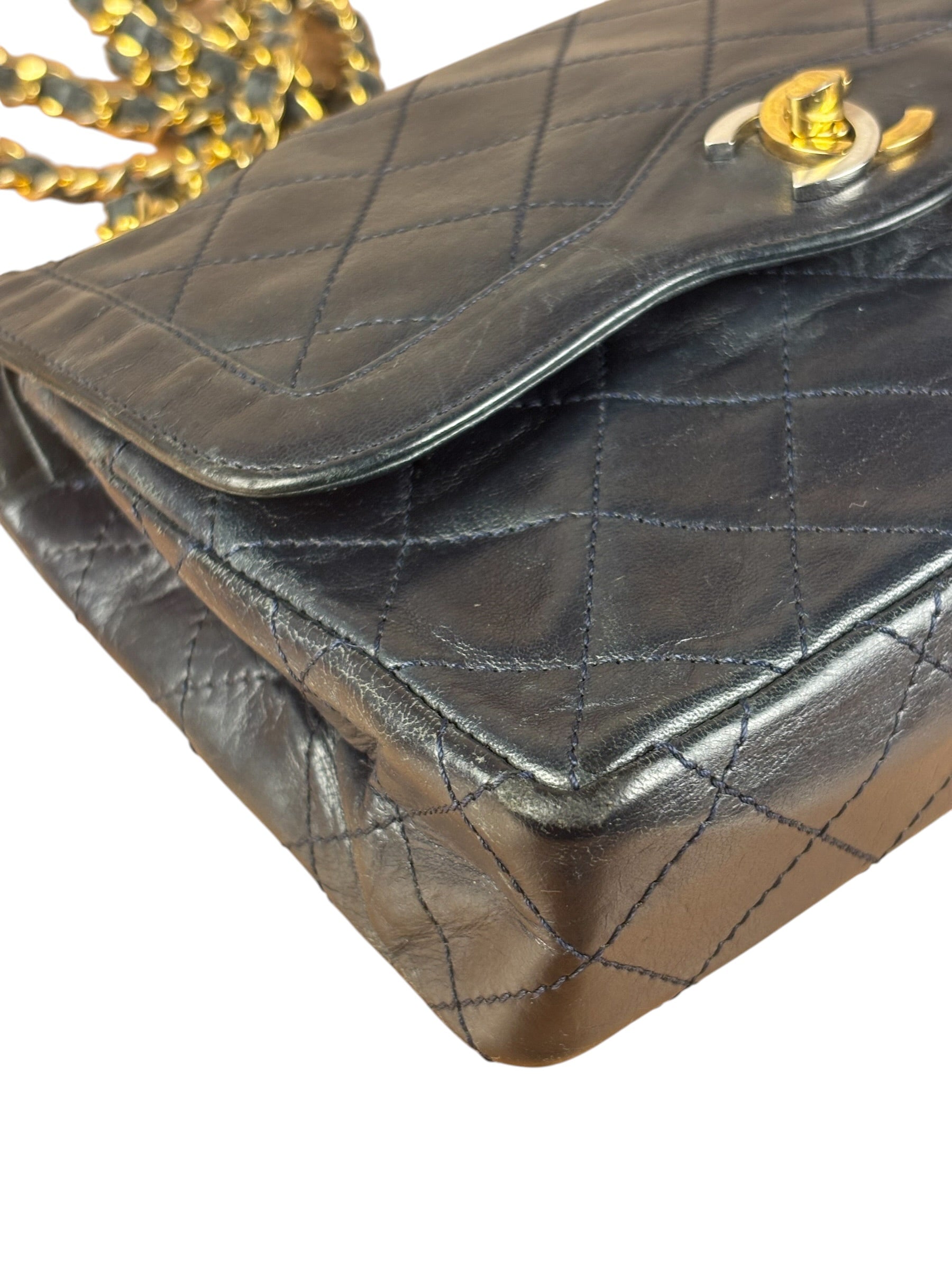 Chanel Dark Navy Quilted Leather Two-Toned CC Double Flap Bag '86-'88