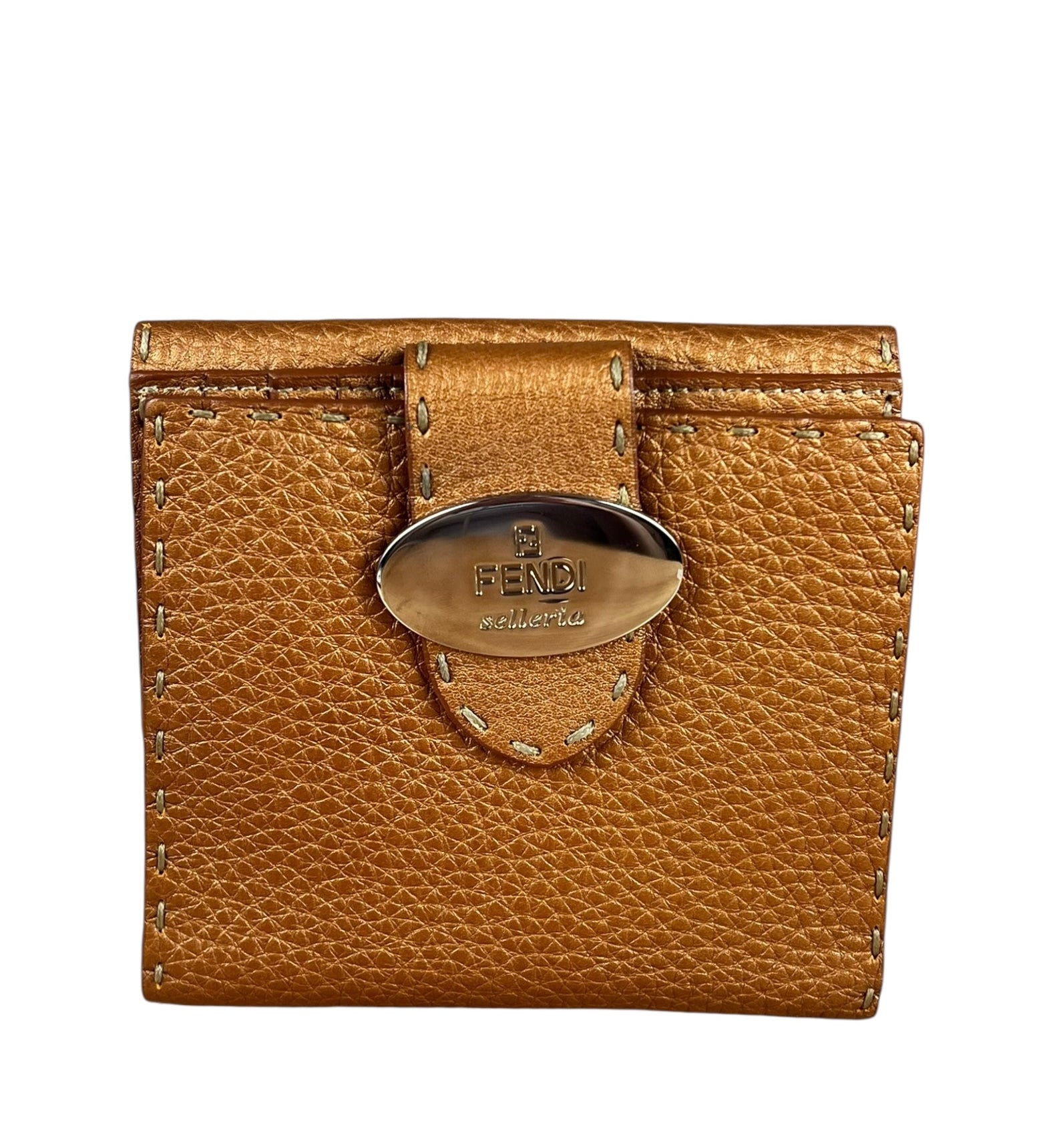 Fendi Bronze Bi-Fold Pebbled Leather Wallet