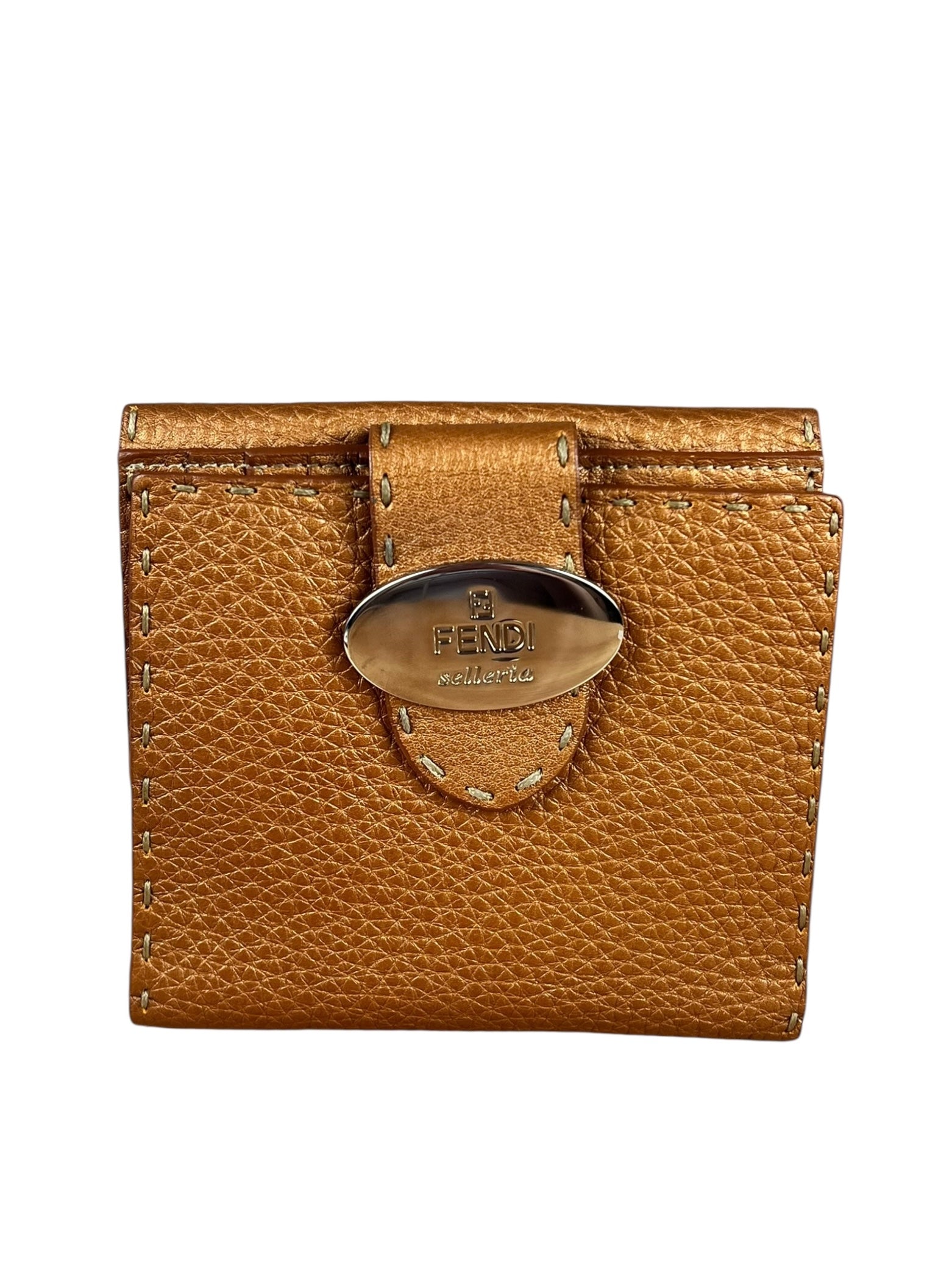 Fendi Bronze Bi-Fold Pebbled Leather Wallet