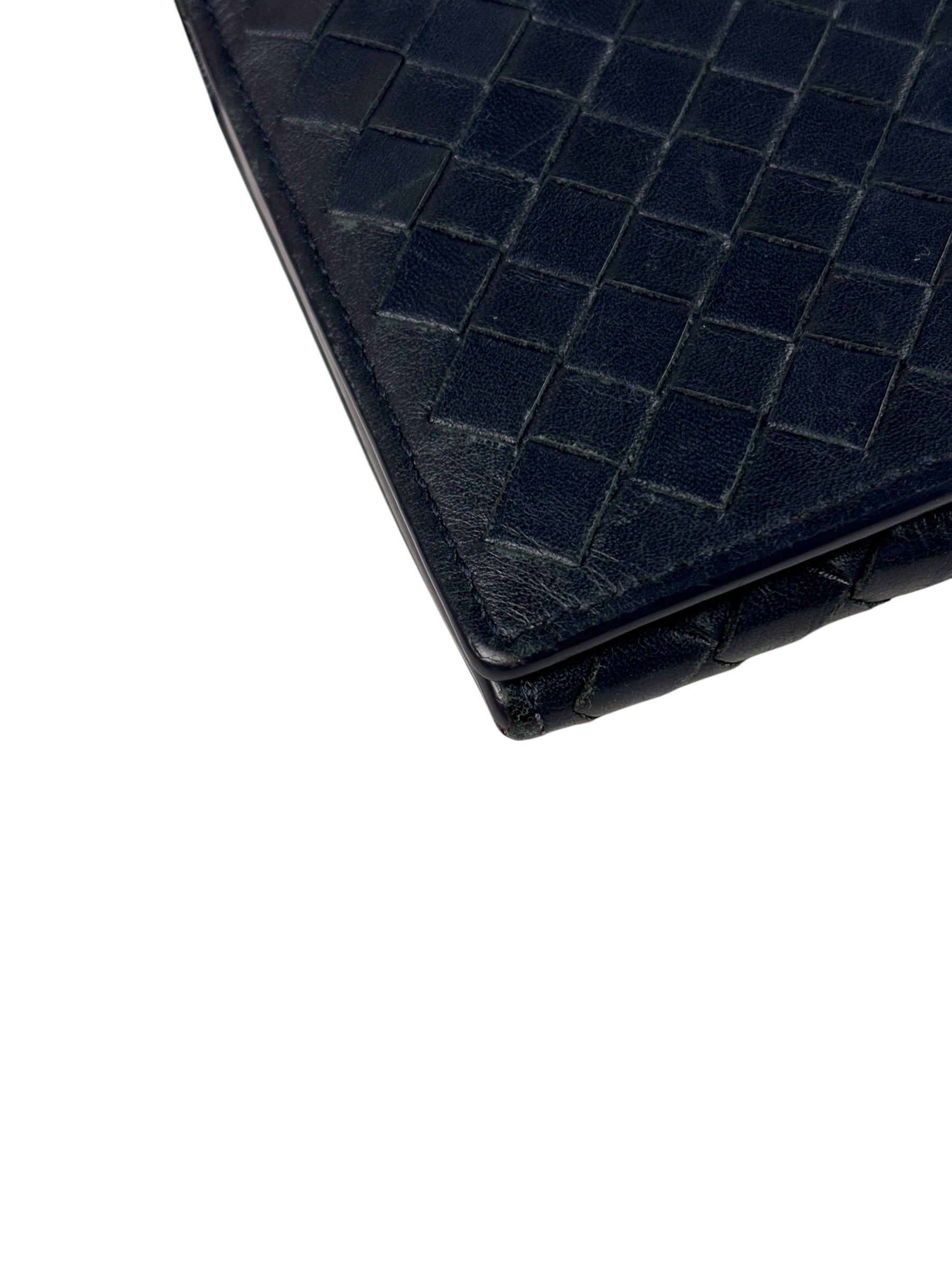 Bottega Veneta Navy Intrecciato Bi-Fold Flap Long Wallet