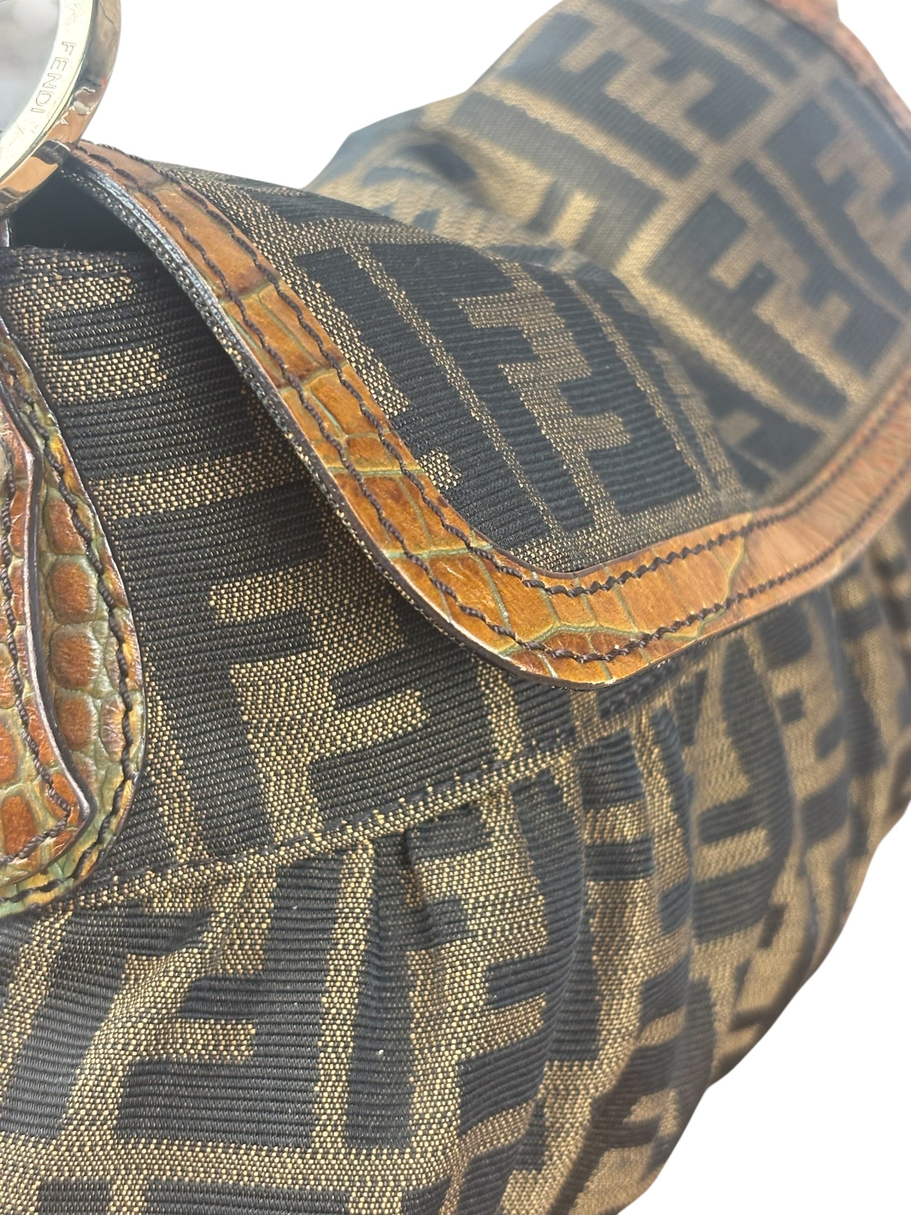 Fendi Zucca Brown Monogram Canvas FF Chef Shoulder Bag