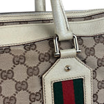 Gucci Leather Trim Monogram Canvas Web Stripe Tote Bag
