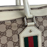 Gucci Leather Trim Monogram Canvas Web Stripe Tote Bag