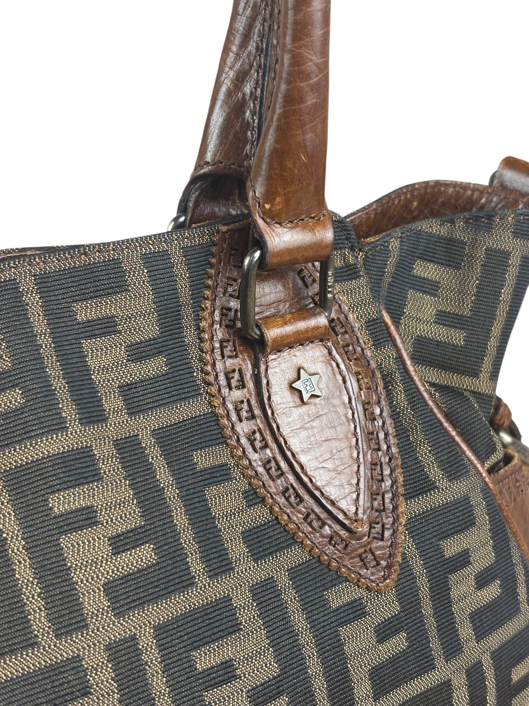 Fendi Vintage Leather Trim Zucca Etnico/Du Jour Tote Bga