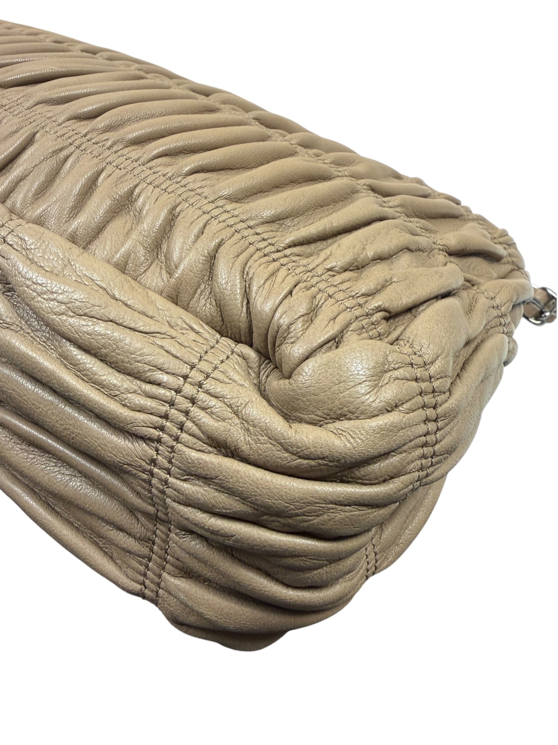 Prada Beige Nappa Leather Gaufre Chain Shoulder Bag