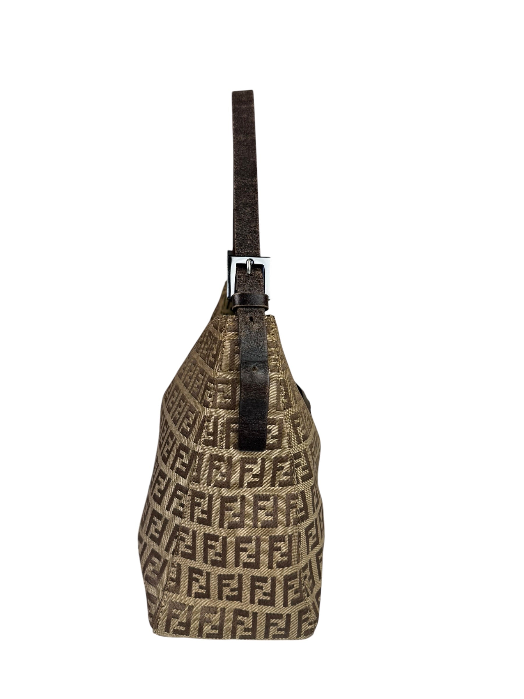 Fendi Brown Leather Trim Zucca Mamma Baguette