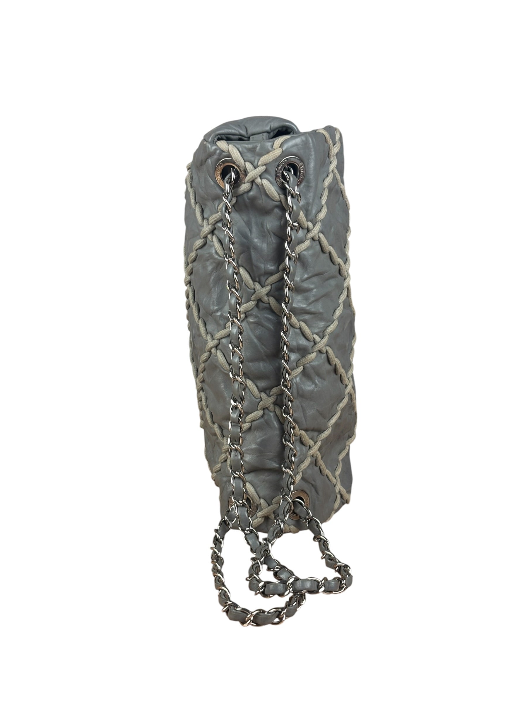 Chanel Grey Leather Ultra Stitch Classic Flap Shoulder Bag 1990