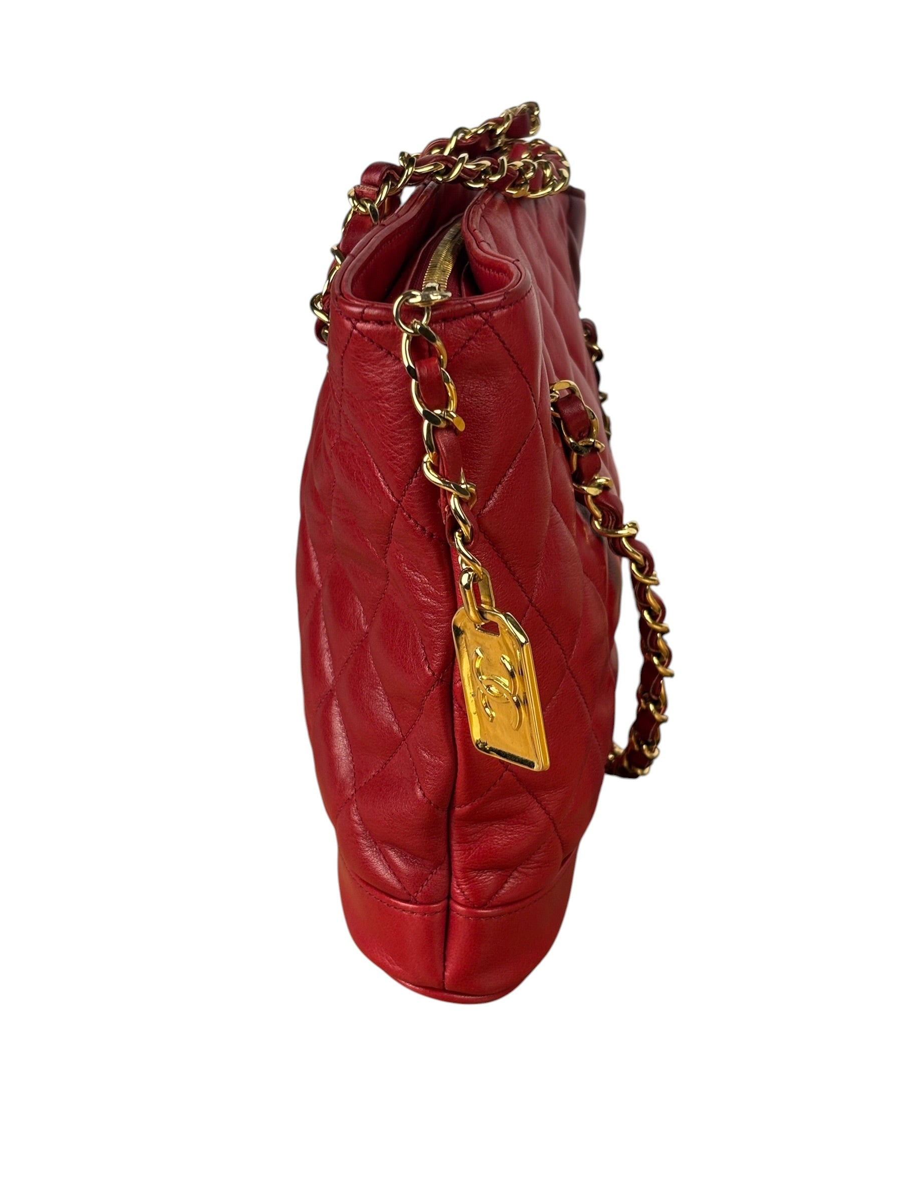 Chanel Vintage Red Quilted Lambskin Shoulder Bag 1989
