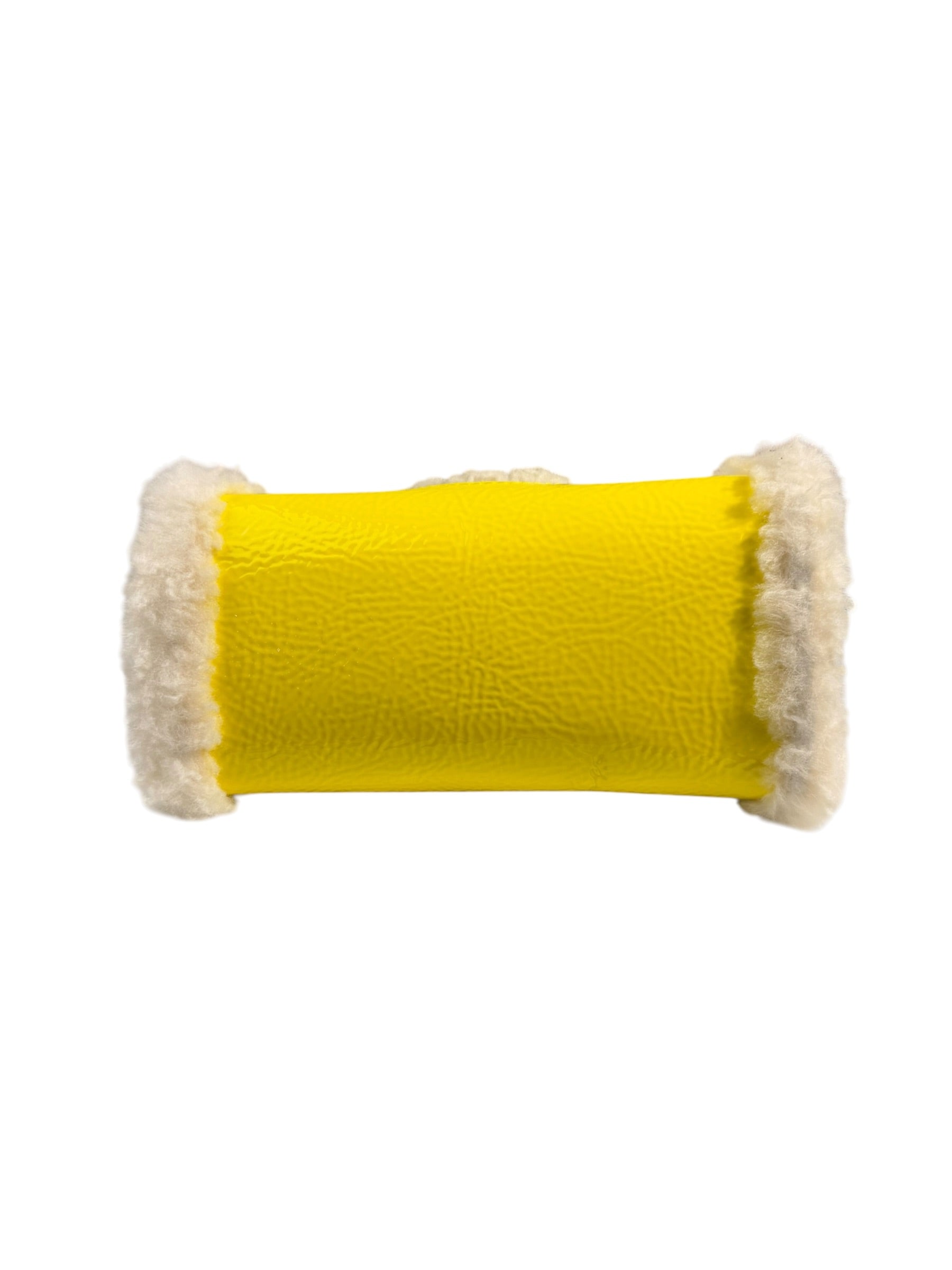 UGG x Telfar Yellow Patent Leather Fur Trim Small Shopper Crinkle In Taxi Tote