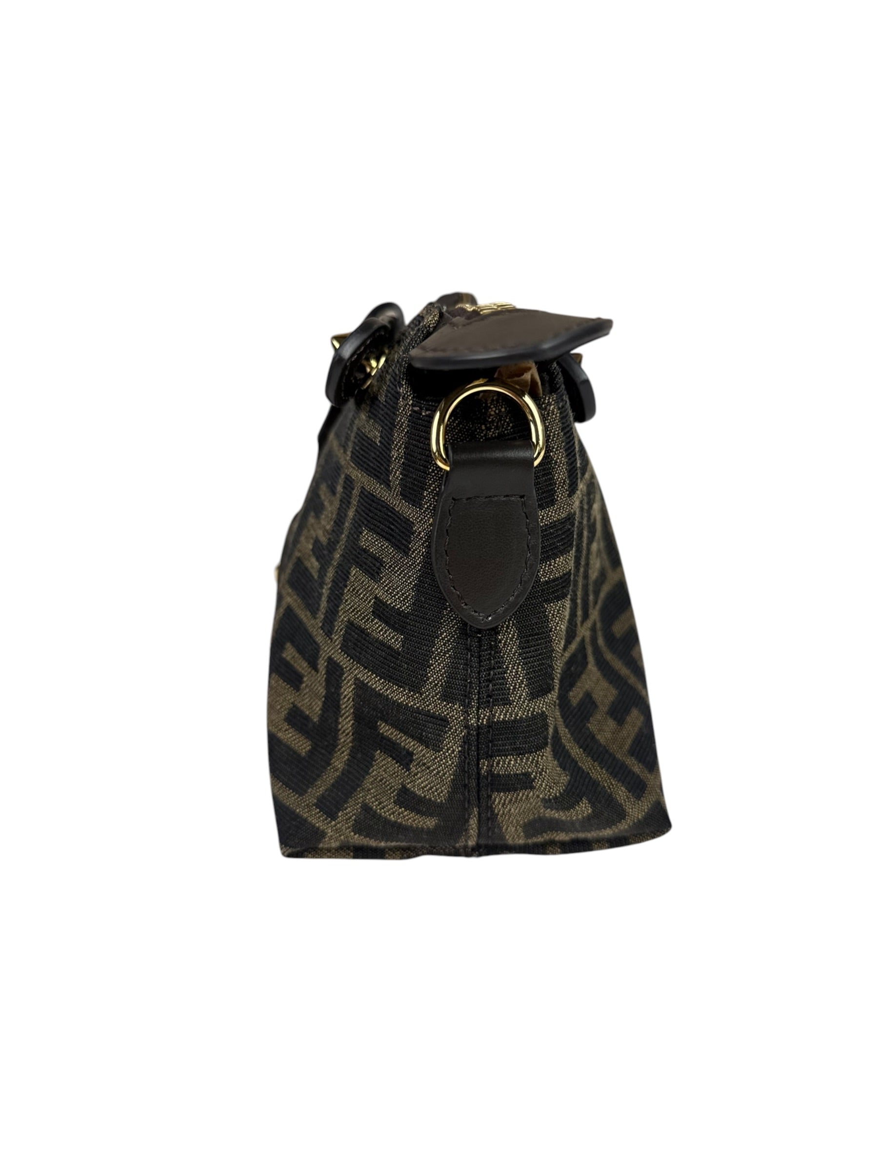 Fendi Brown Leather Trim Zucca By The Way Soft Mini Crossbody