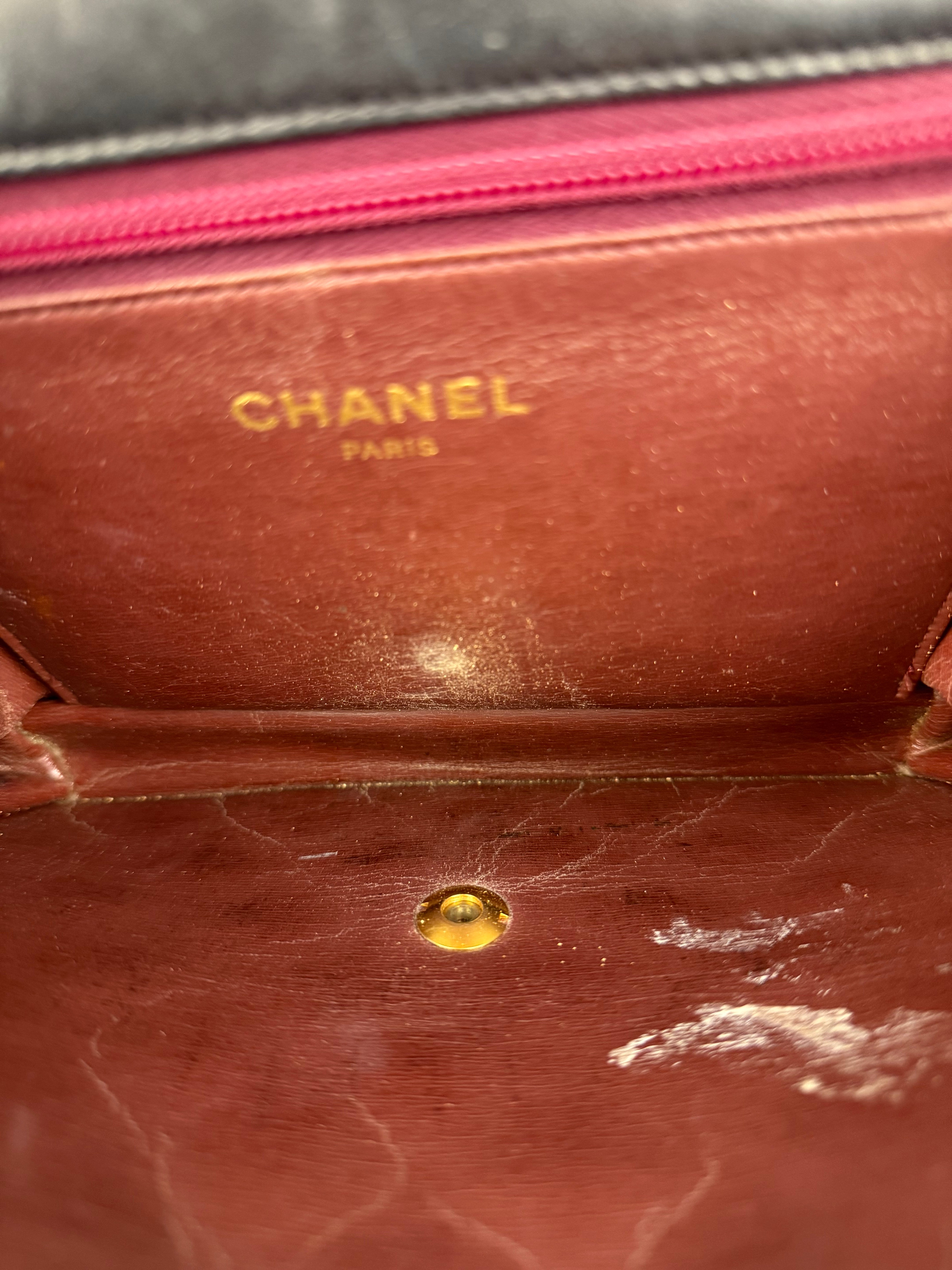 Chanel Black Diamond Stitch Lambskin Square Flap 1988