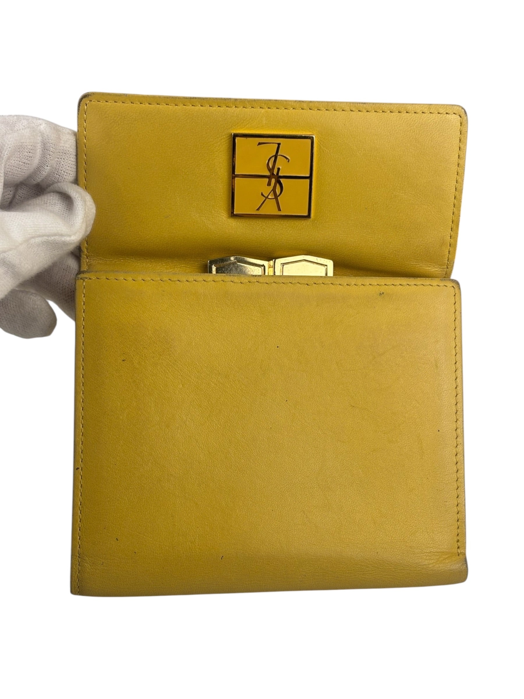 Yves Saint Laurent Yellow Leather Square Compact Wallet