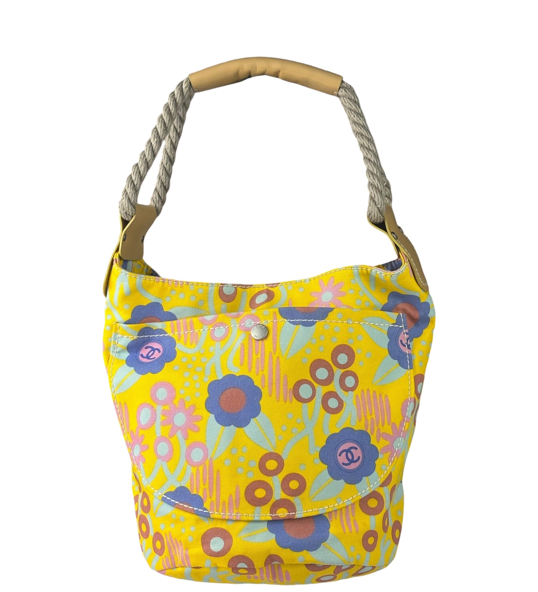 Chanel Canvas CC Floral Camellia Rope Bucket Shoulder Bag 2003