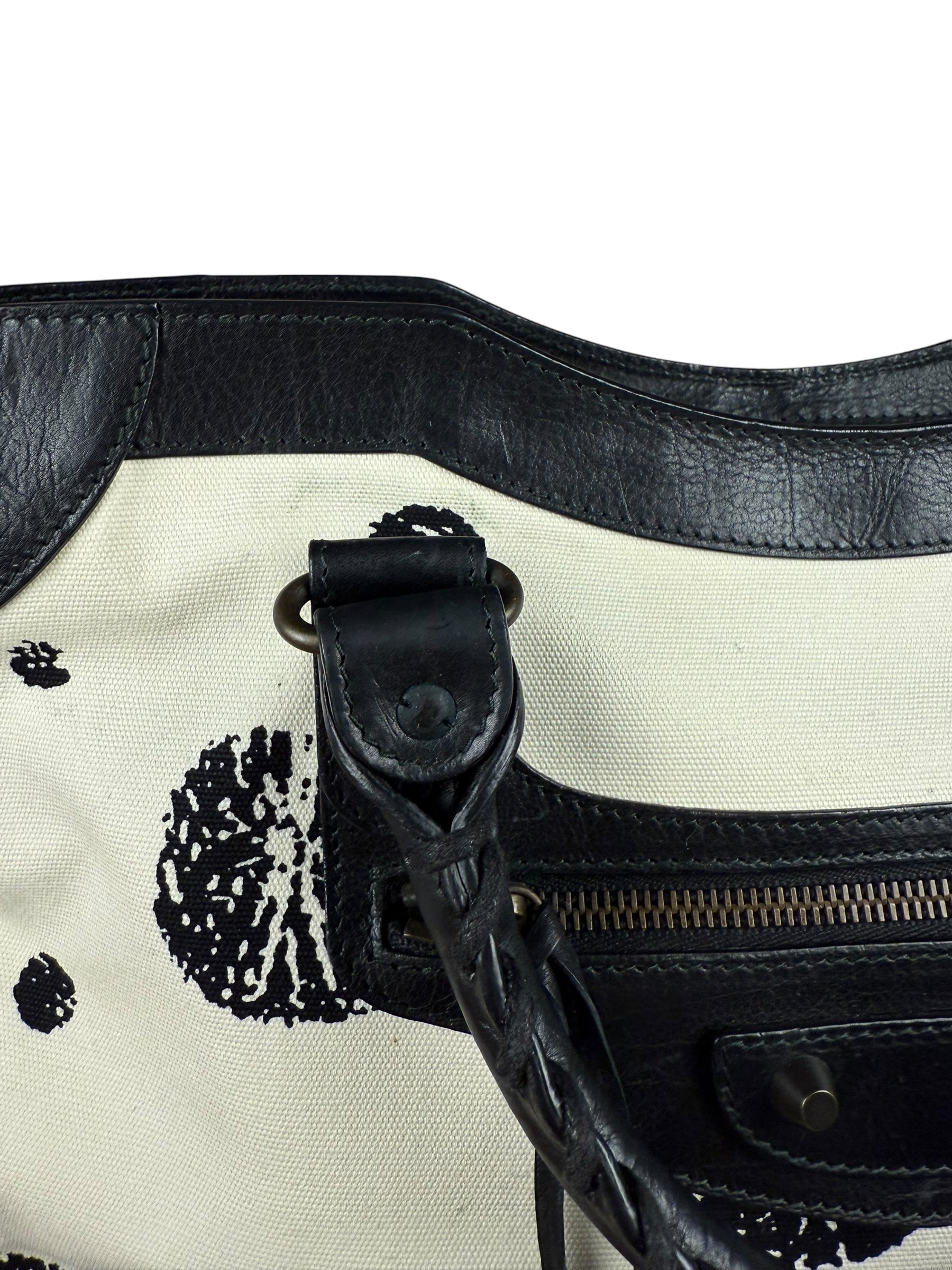 Balenciaga City Bag Canvas Leather Black Beige