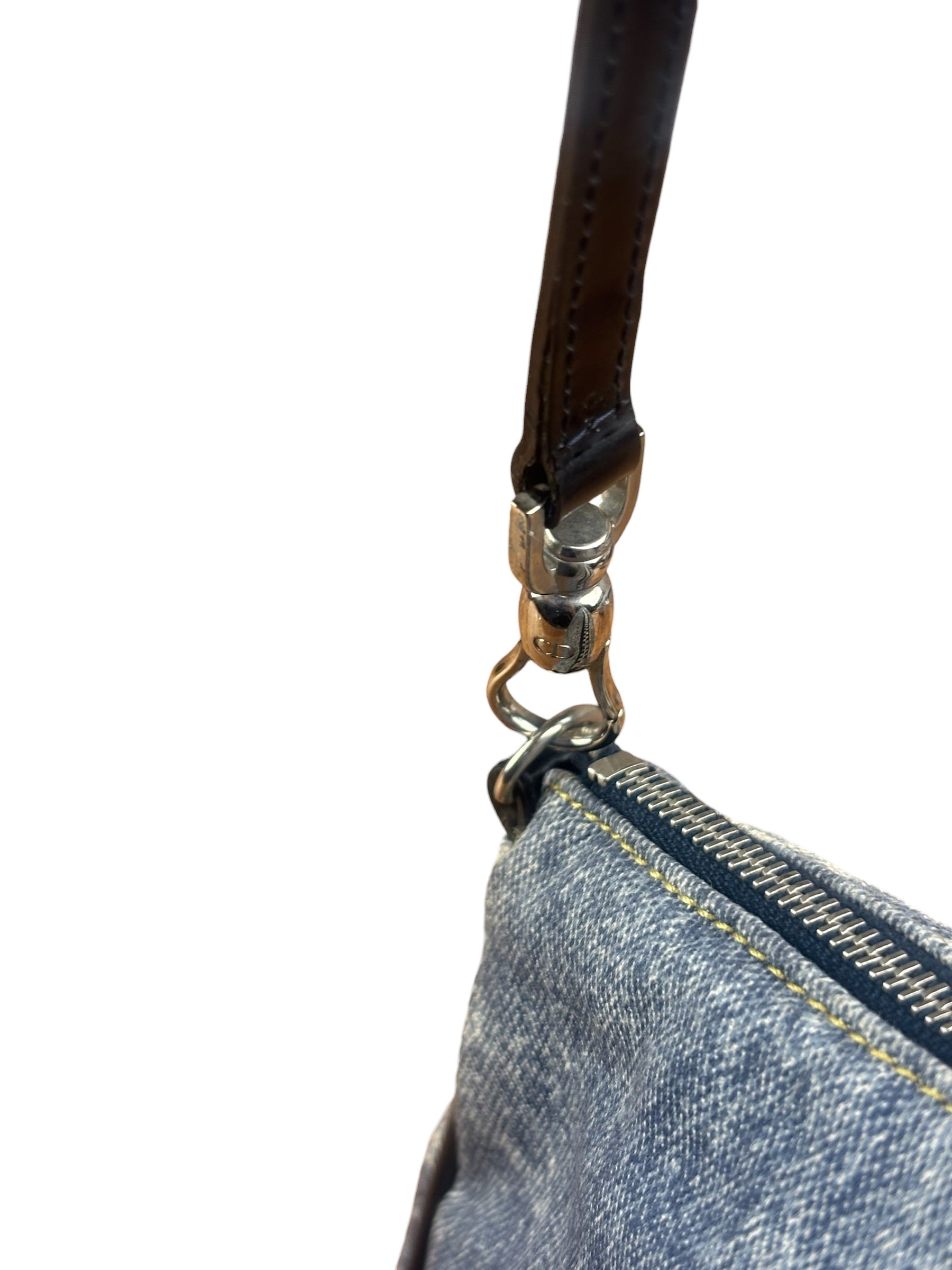 Christian Dior Vintage Denim Leather Trim  Saddle Pochette