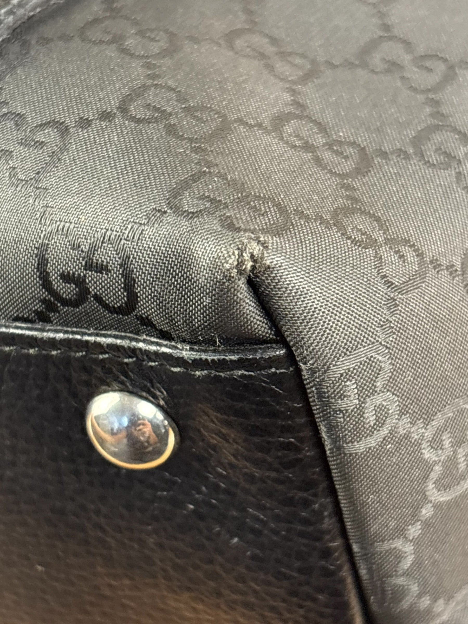 Gucci Black Leather Trim GG Canvas Abbey Zip Tote Bag