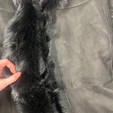 Vintage Black Fur Lined Suede Long Coat