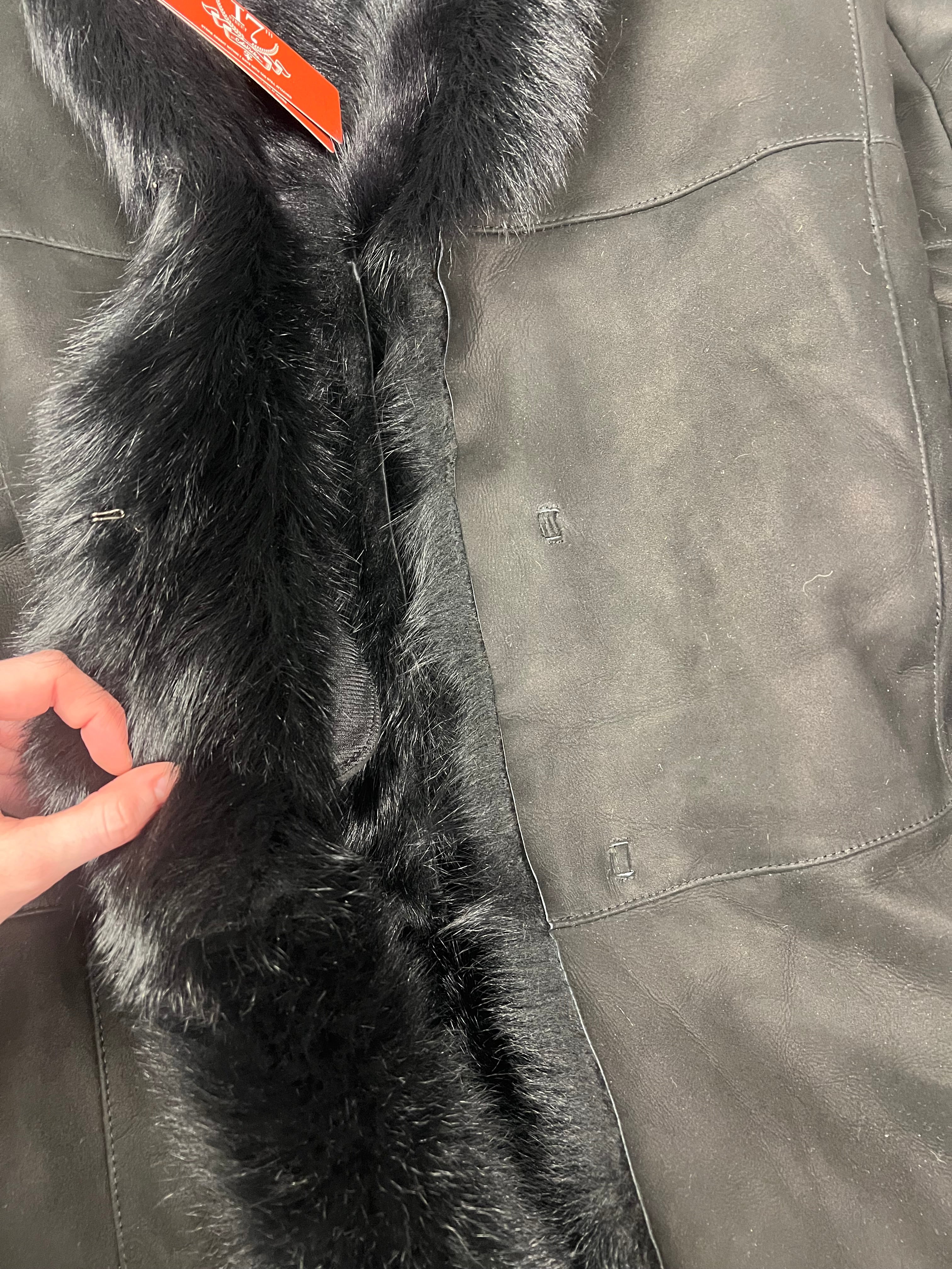 Vintage Black Fur Lined Suede Long Coat