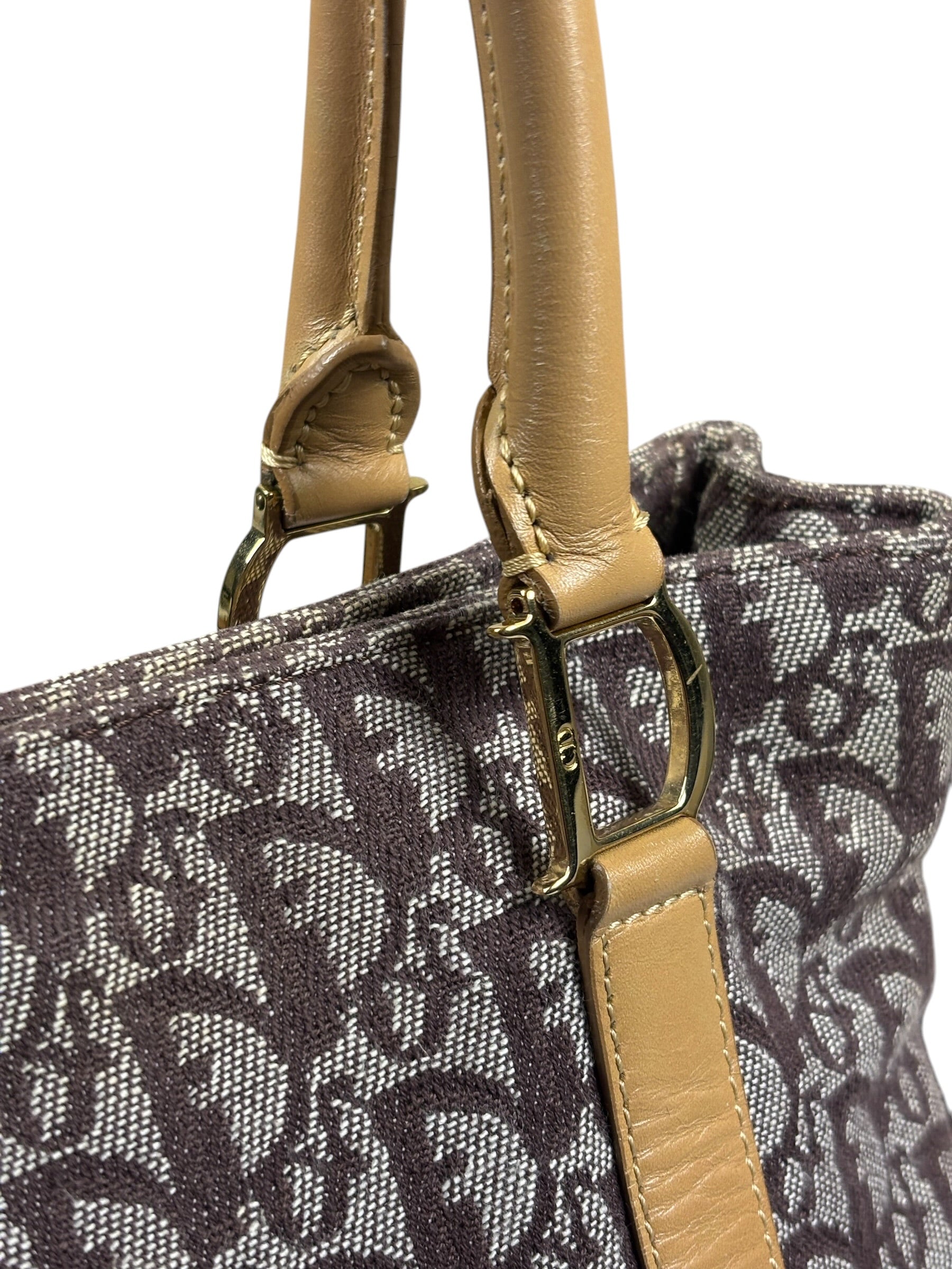 Christian Dior Brown Leather Trim Canvas Trotter Tote