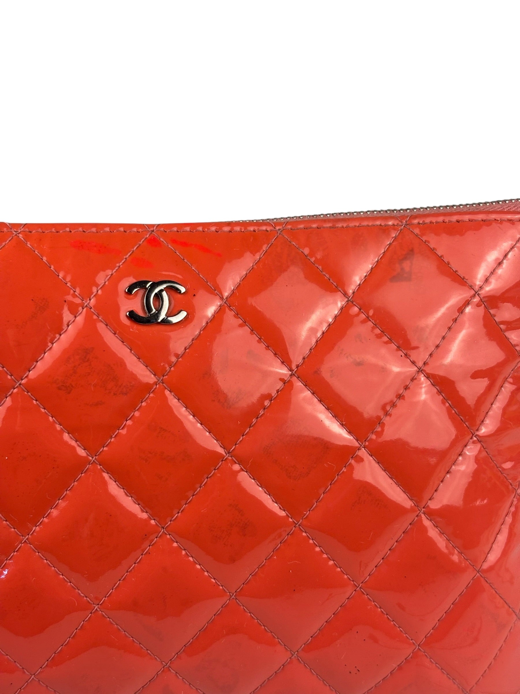 Chanel Orange Hue Quilted Patent Leather Clutch 2012