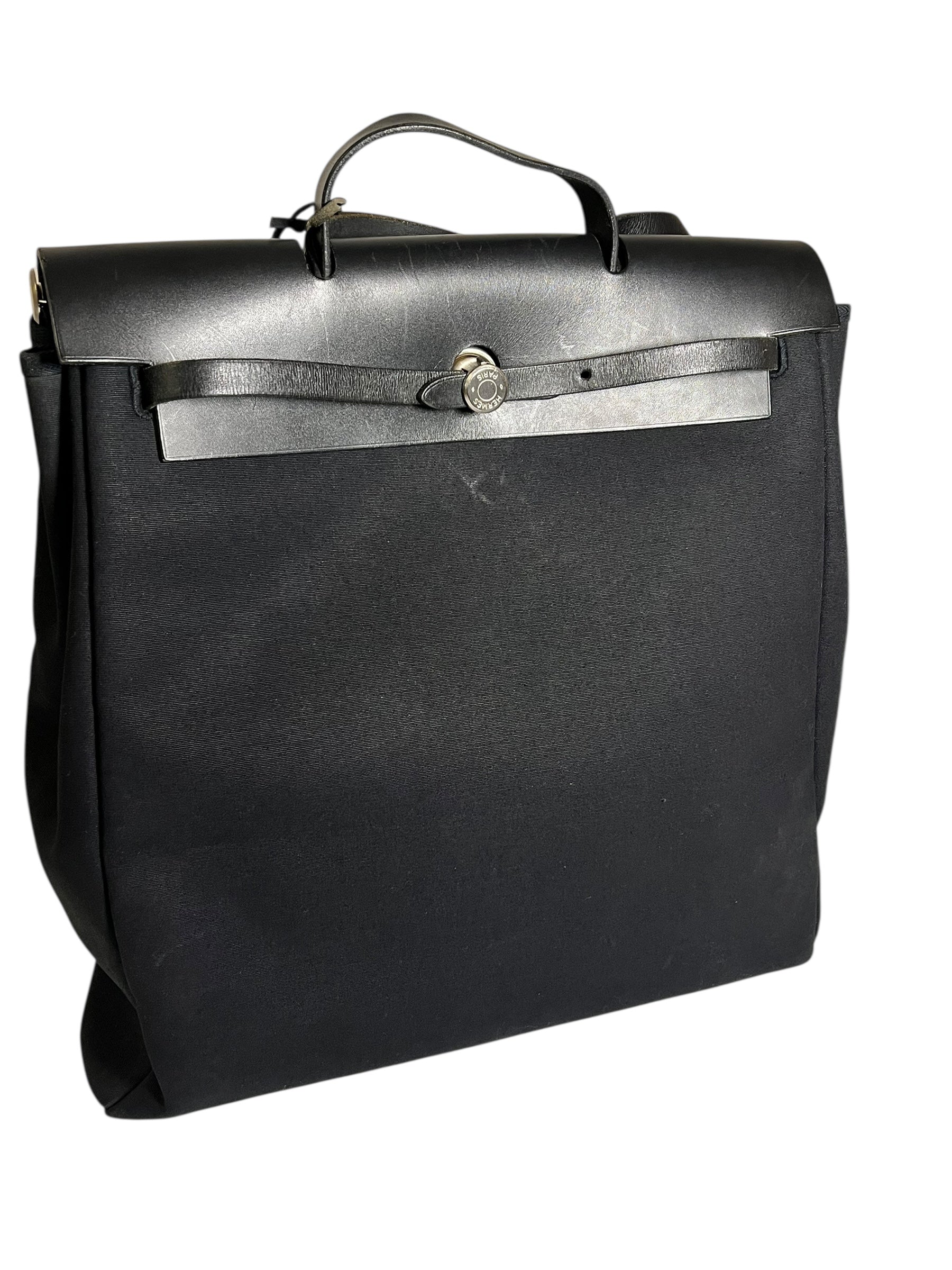 Hermes Black Toile Herbag 39 Handbag