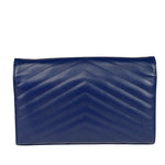 YSL Navy Blue Chevron Leather Cassandre Envelope Wallet On Chain