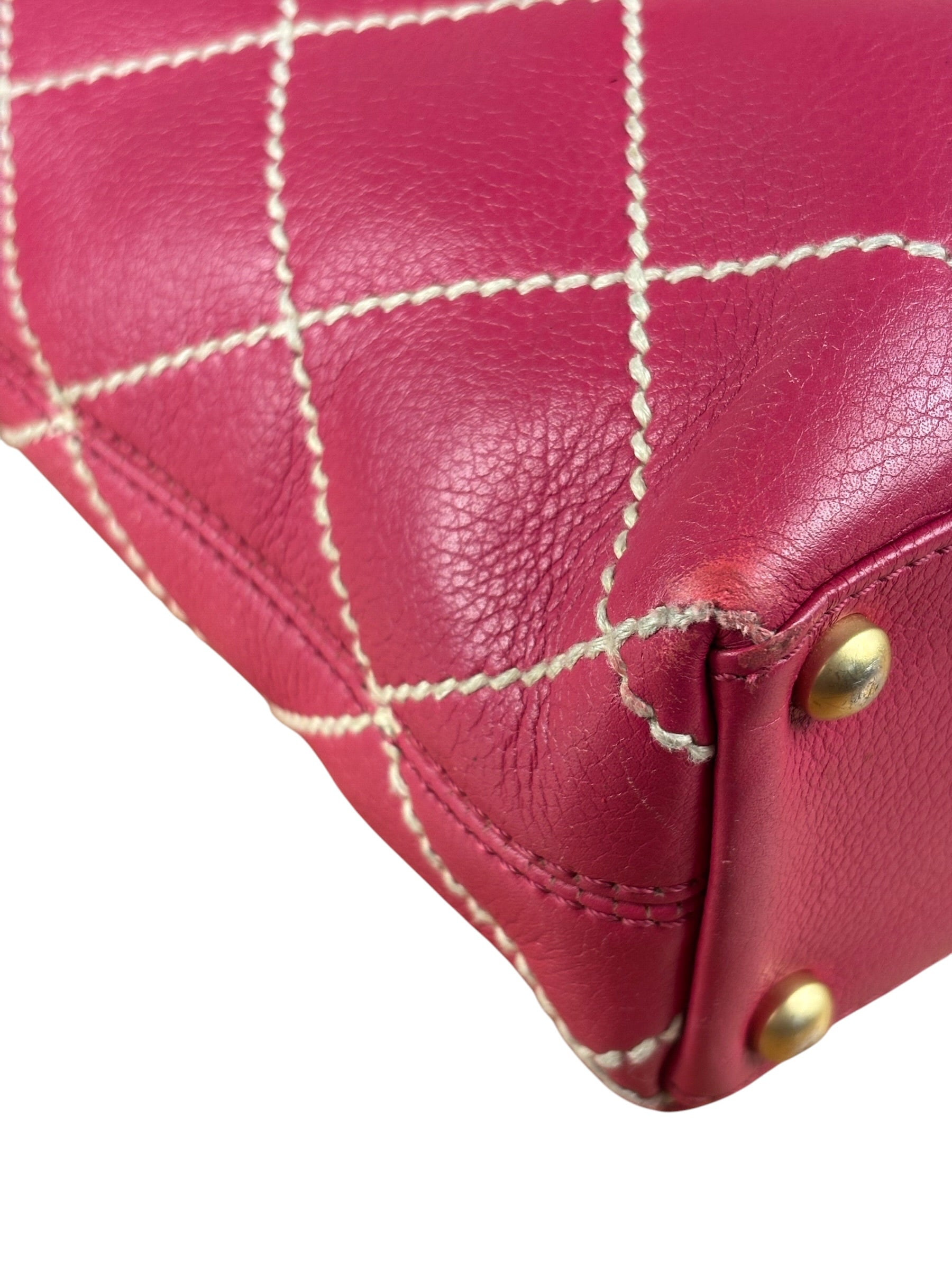 Chanel Vintage Pink Leather Wild Stitch Surpique Tote Bag