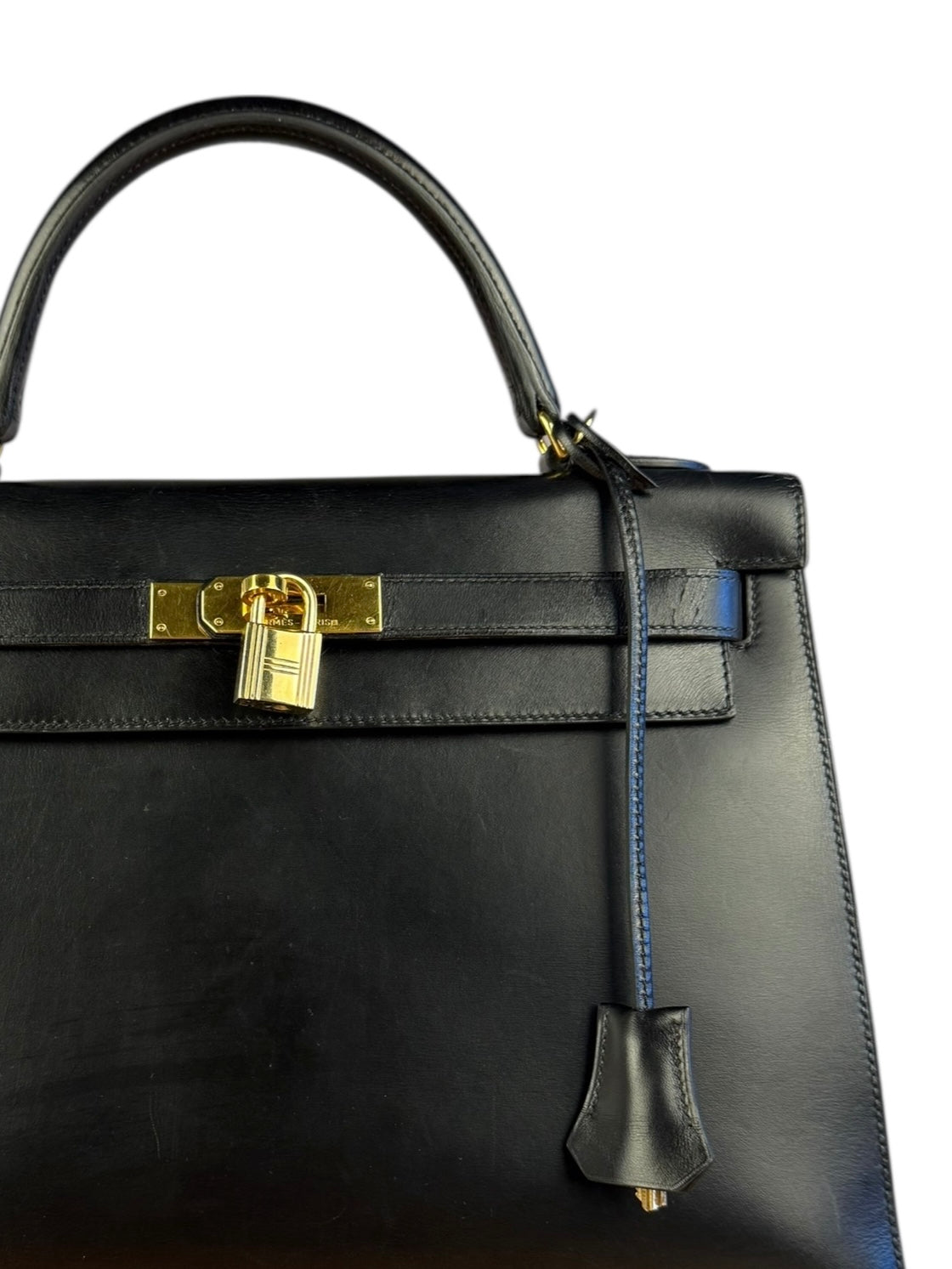 Hermes Kelly 32 Black Box Leather 1991