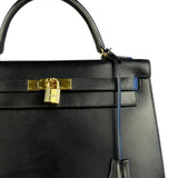 Hermes Kelly 32 Black Box Leather 1991