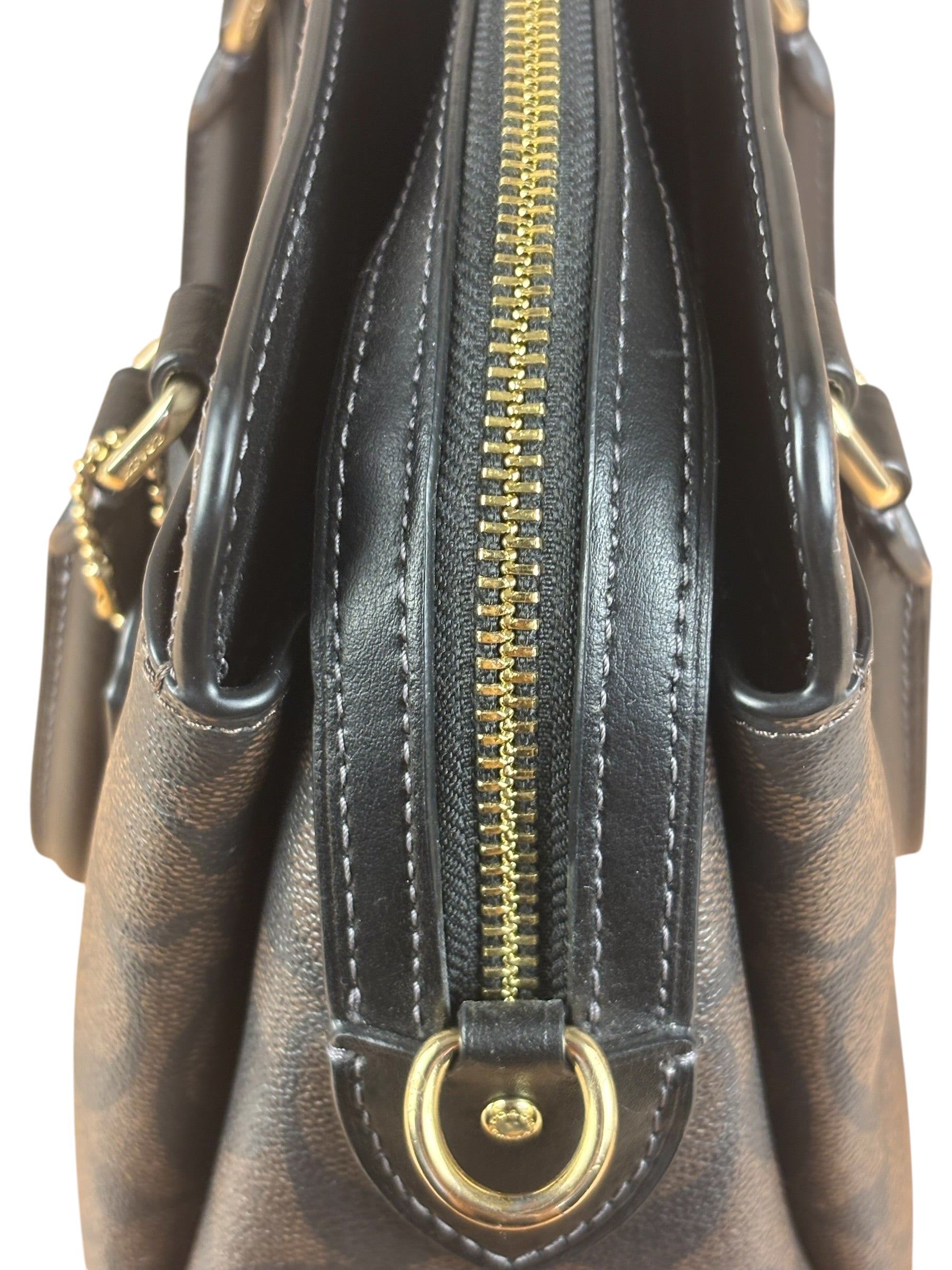 Coach Brown/Black Canvas Mini Darcie Carryall Two-Way Bag