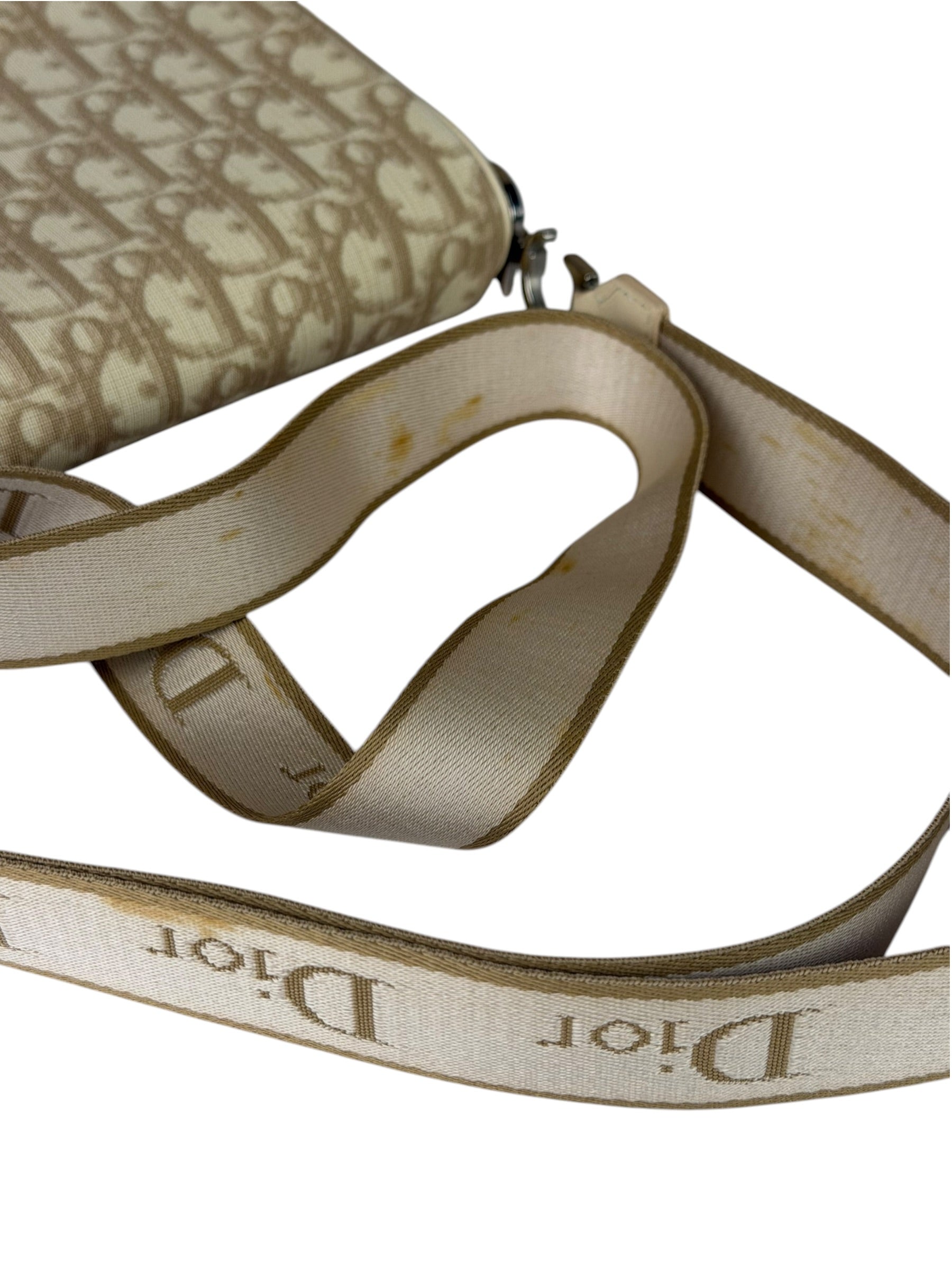 Christian Dior Beige Leather Trim Trotter Floral Embroidered Flap Bag