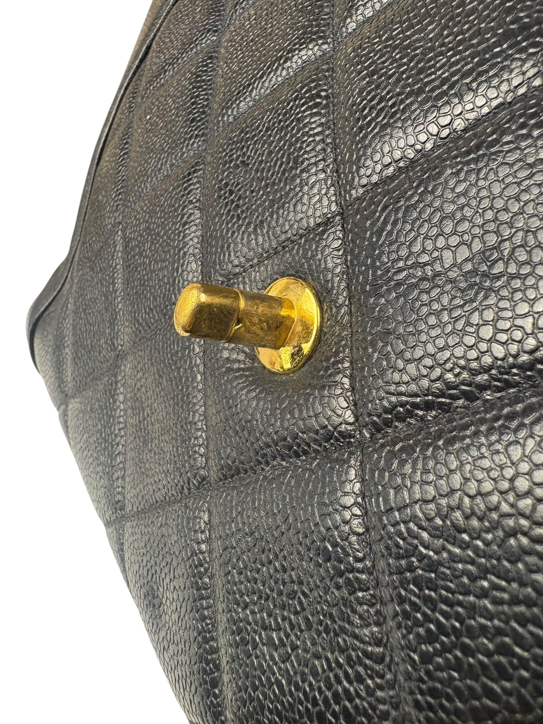 Chanel Black Quilted Caviar Kelly Top Handle Bag 90s