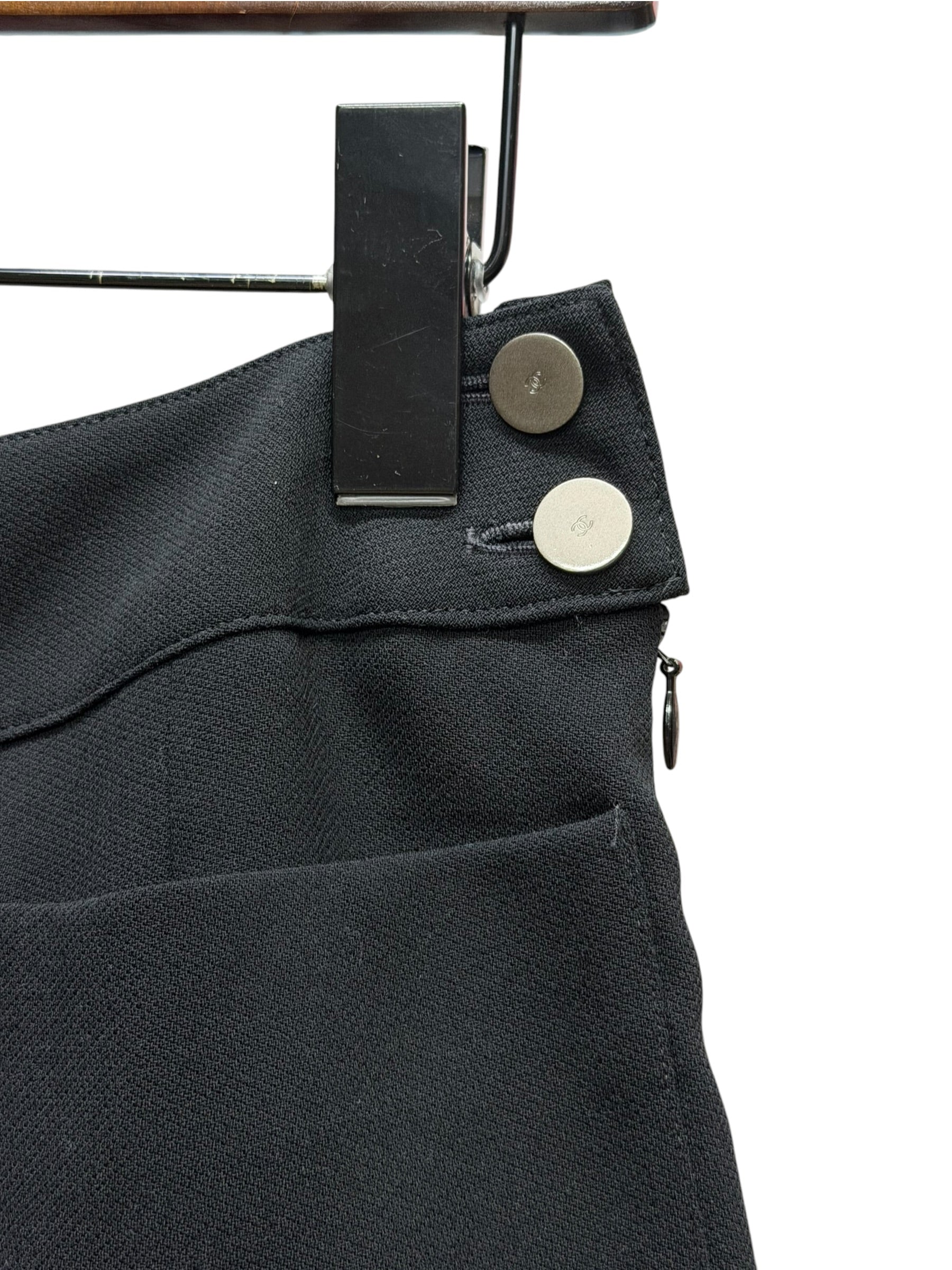 Chanel Vintage Black Wool Wide-Leg Trousers