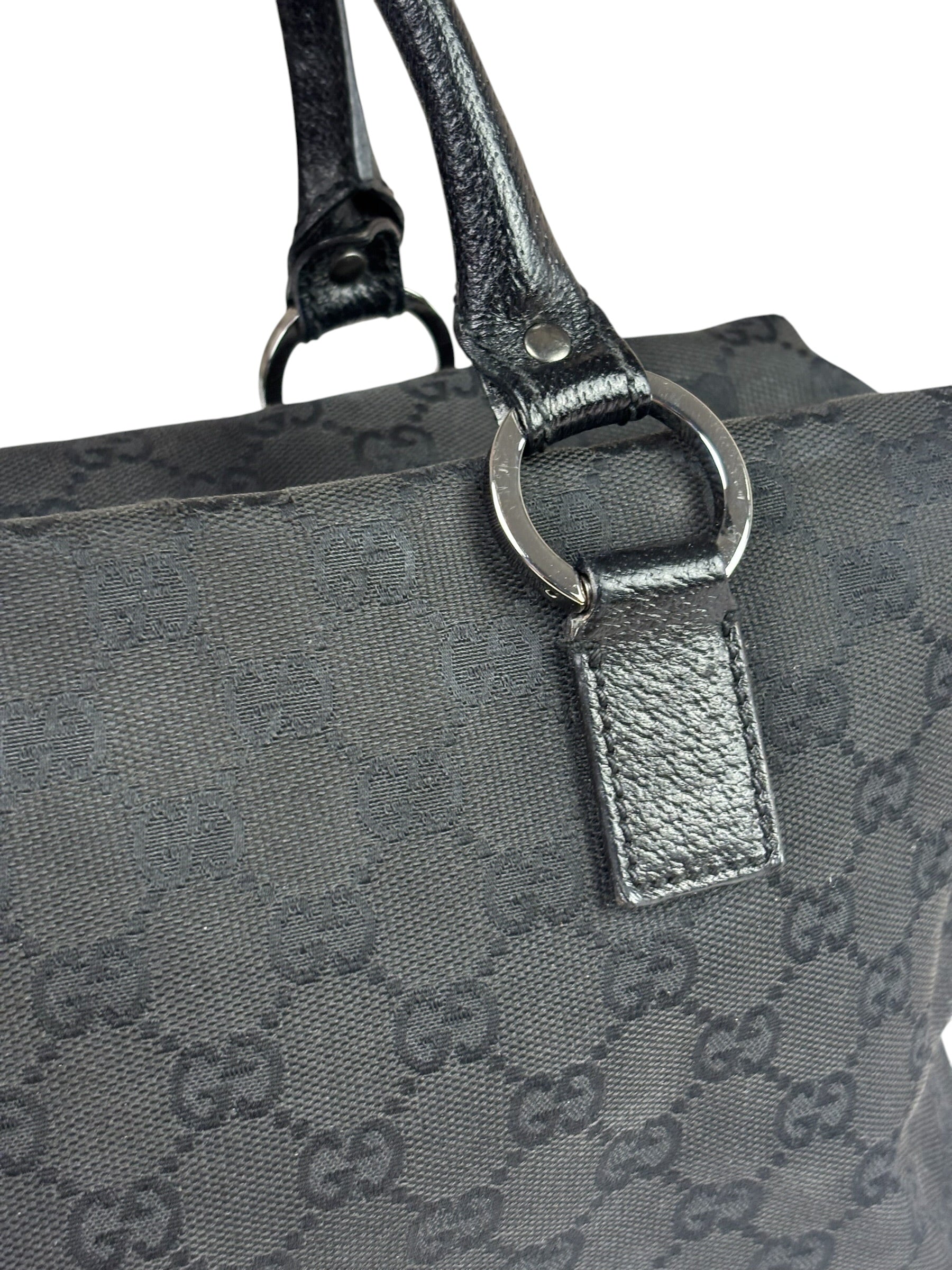 Gucci Black Leather Trim GG Top Handle Bag