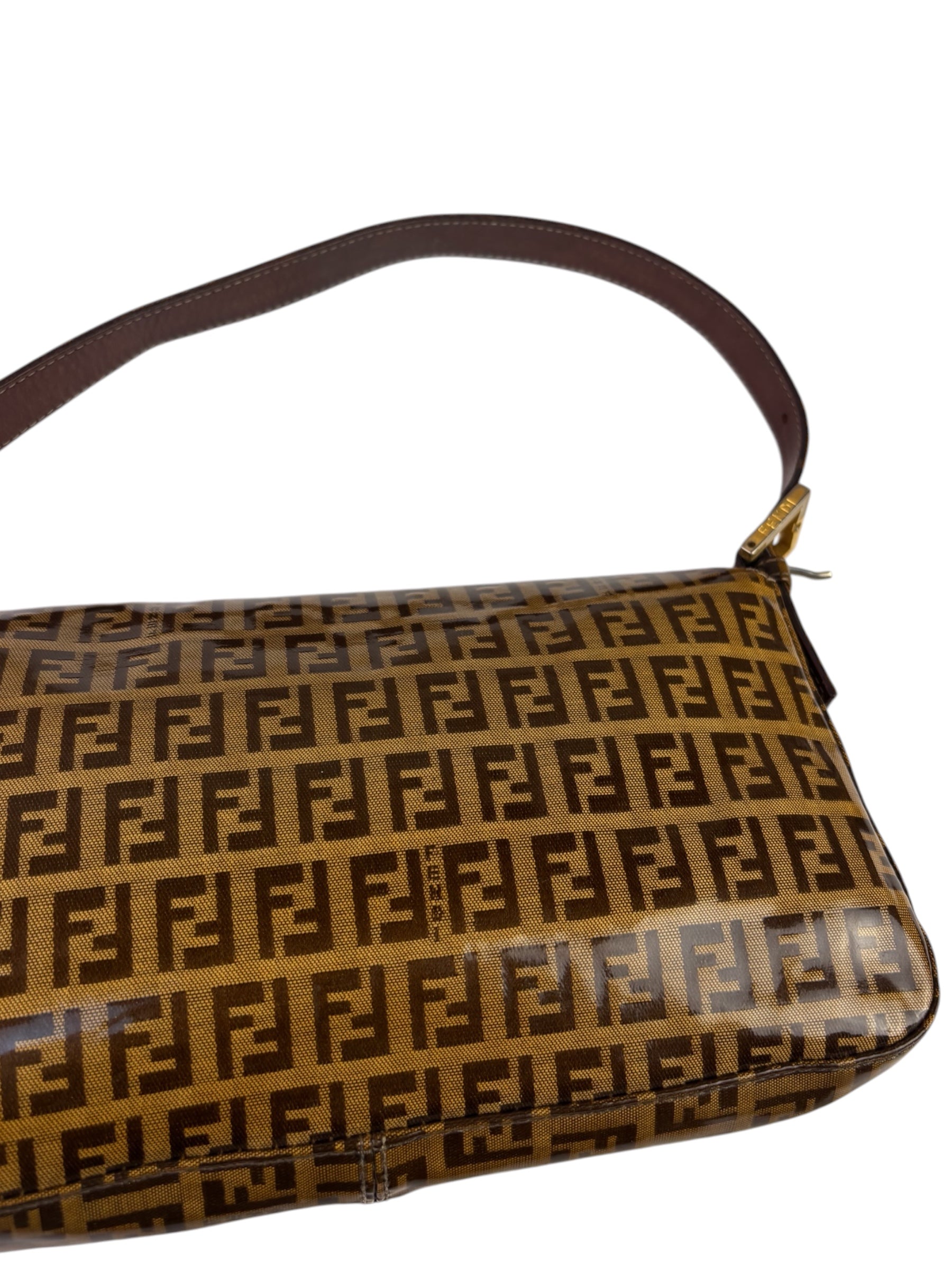 Fendi Brown PVC/Leather Trim Zucca Baguette