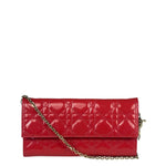 Christian Dior Cannage Red Patent Leather Wallet On Chain
