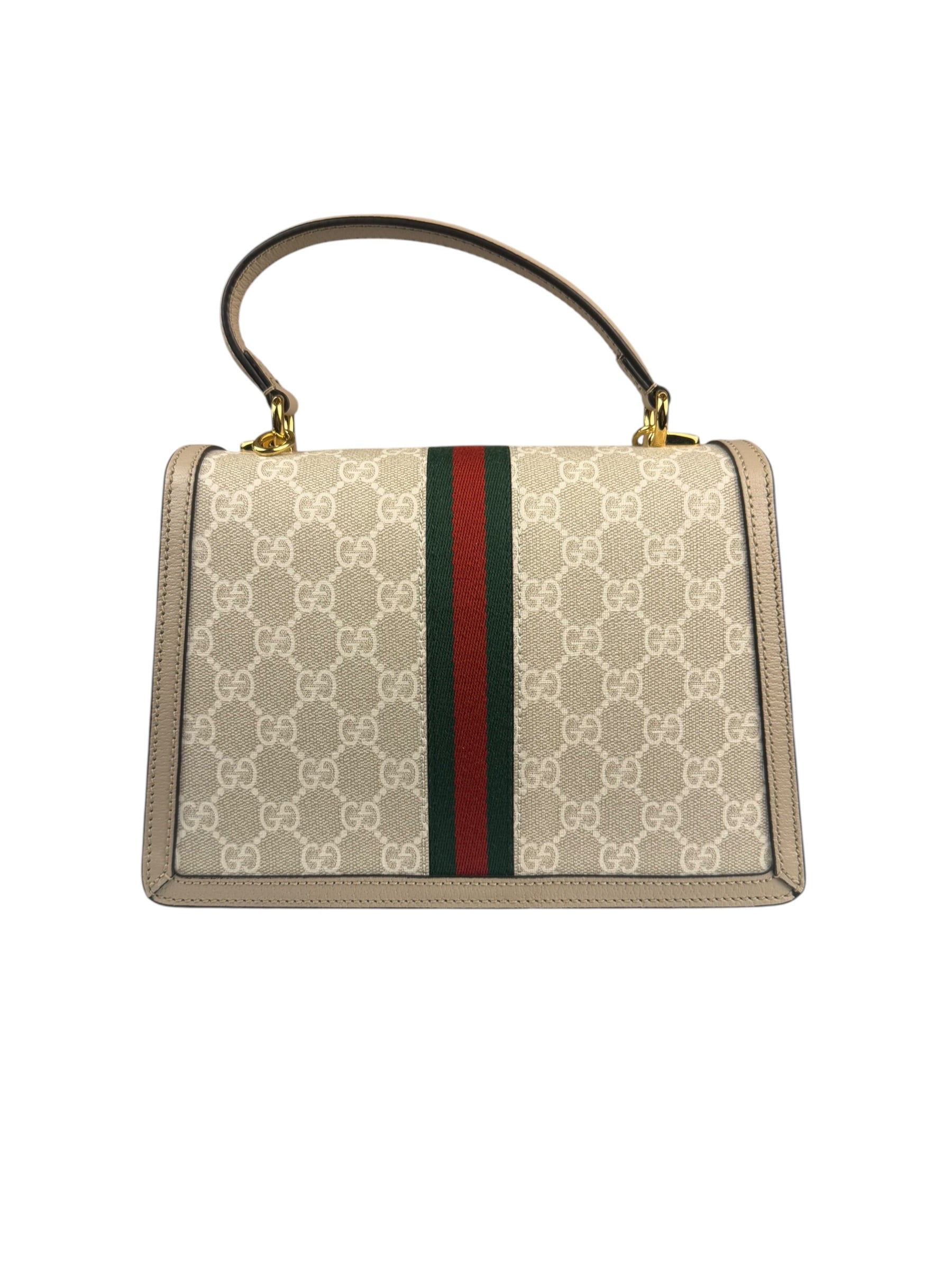 Gucci Beige Leather Trim Medium Ophidia Top Handle Bag