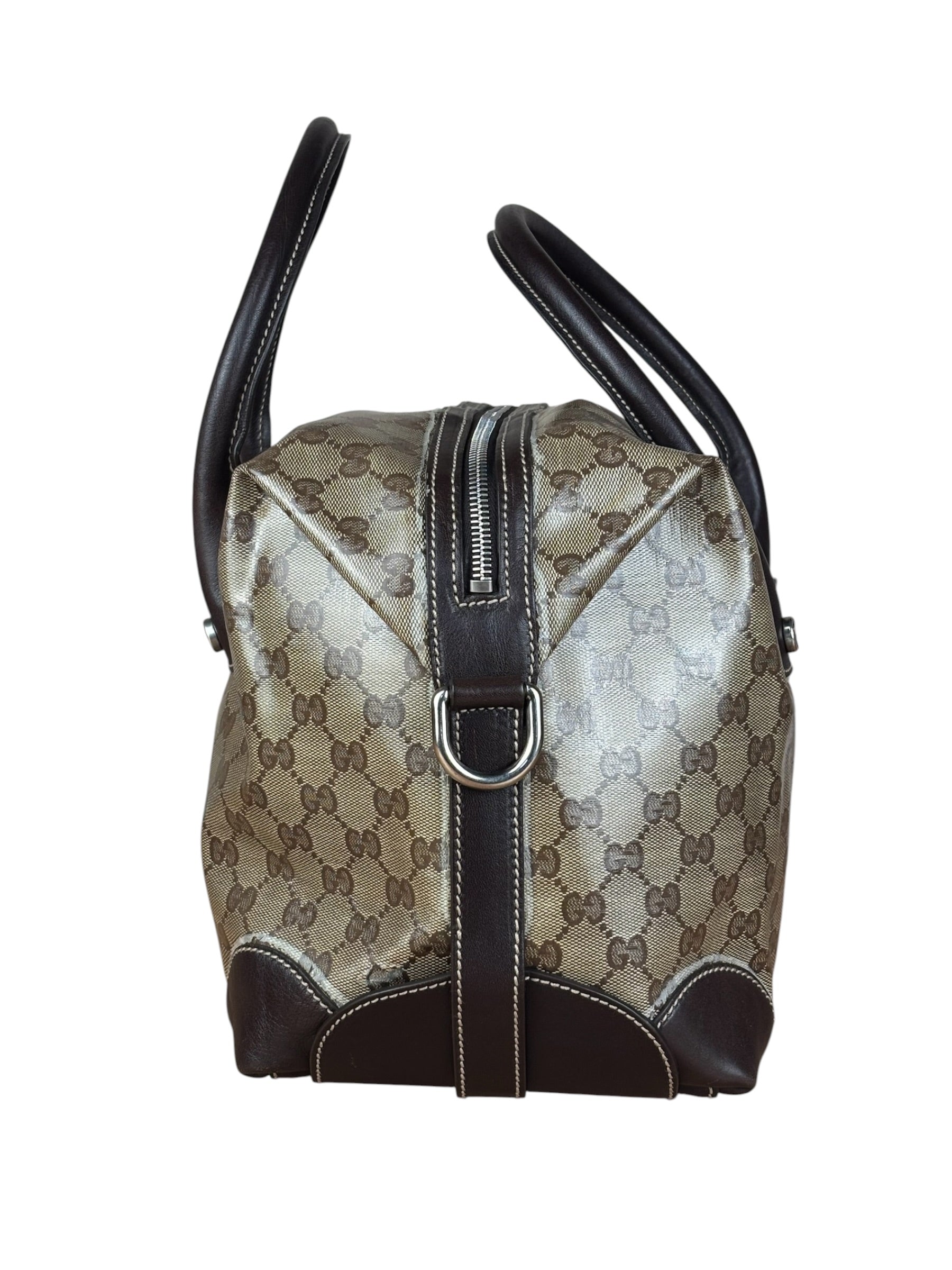 Gucci Vintage GG Coated Canvas Crystal Boston Handbag