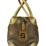 Fendi Metalic Gold Patent Pebbled Leather Media Boston Bag
