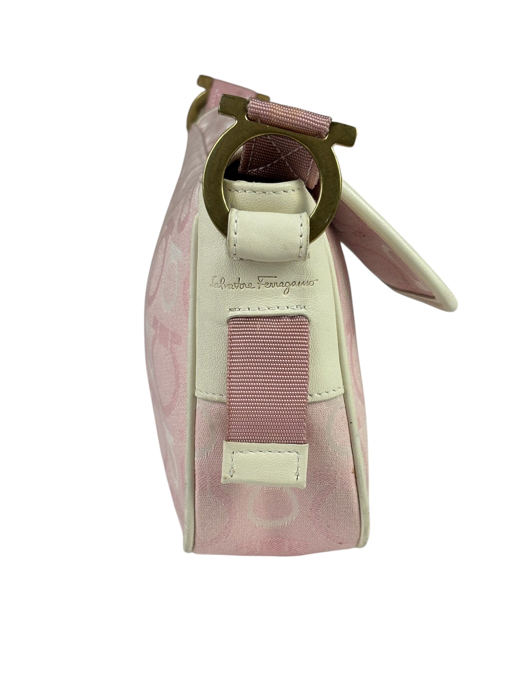 Ferragamo Pink Canvas Gancini Shoulder Bag