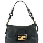 Fendi Shiny Black Suede Small Baguette
